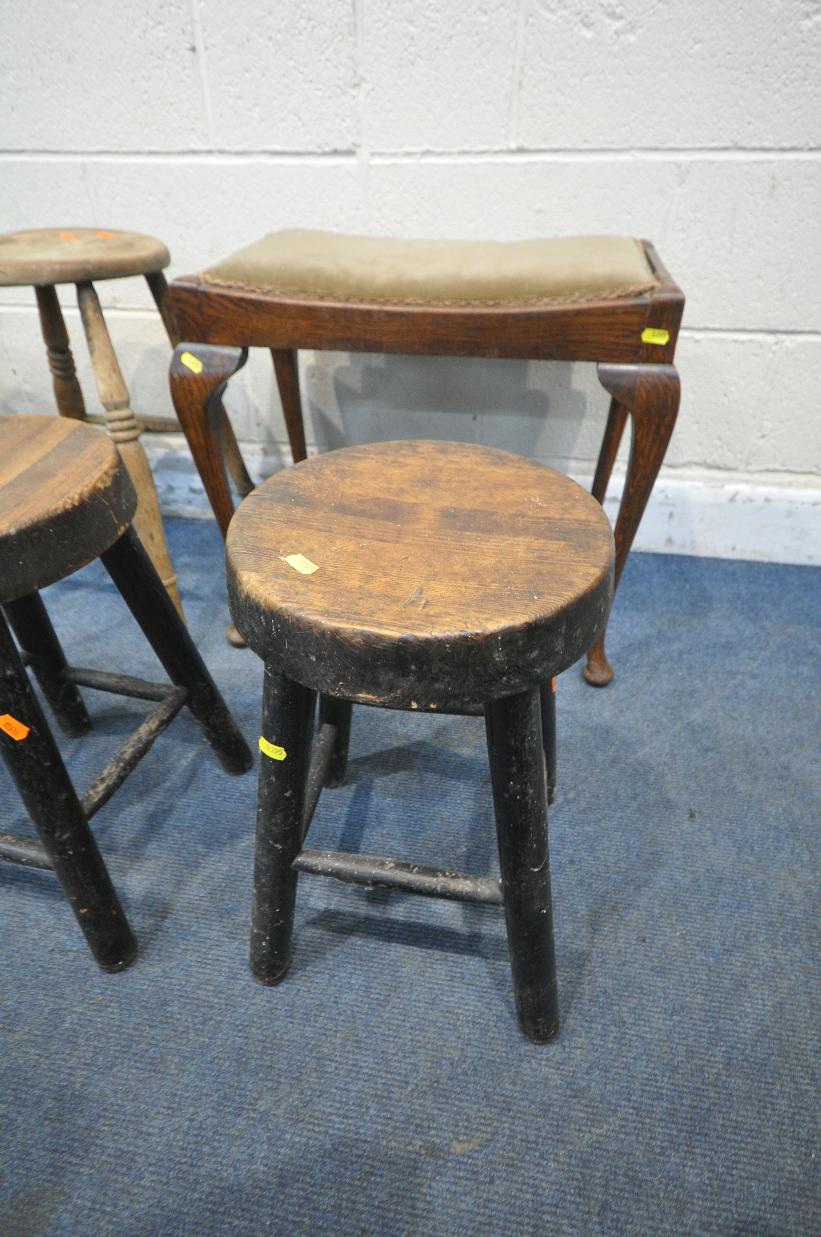 A SELECTION OF STOOLS, of various ages and styles, to include a circular and oval bergère stool, - Image 5 of 5
