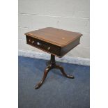 A GEORGIAN AND LATER MAHOGANY TRIPOD LAMP TABLE, with a single drawer, width 58cm x depth 49cm x