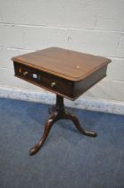 A GEORGIAN AND LATER MAHOGANY TRIPOD LAMP TABLE, with a single drawer, width 58cm x depth 49cm x