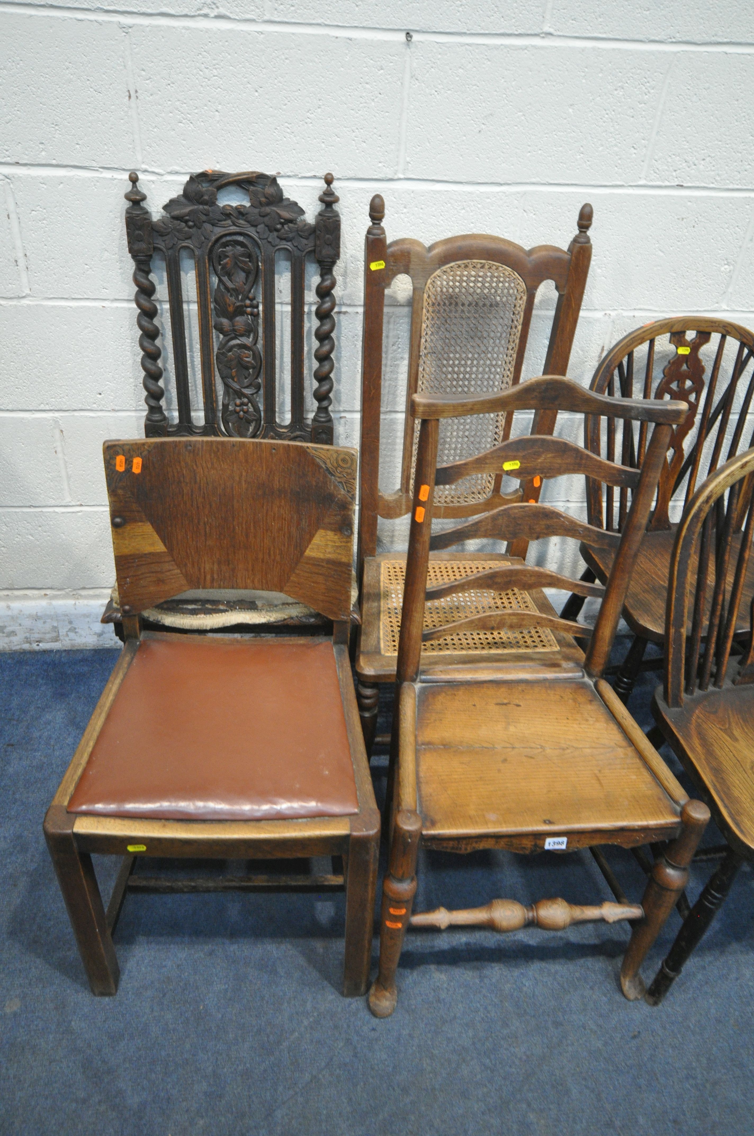A SELECTION OF VARIOUS CHAIRS, of various ages and styles to include a carved oak high back chair, - Bild 2 aus 6