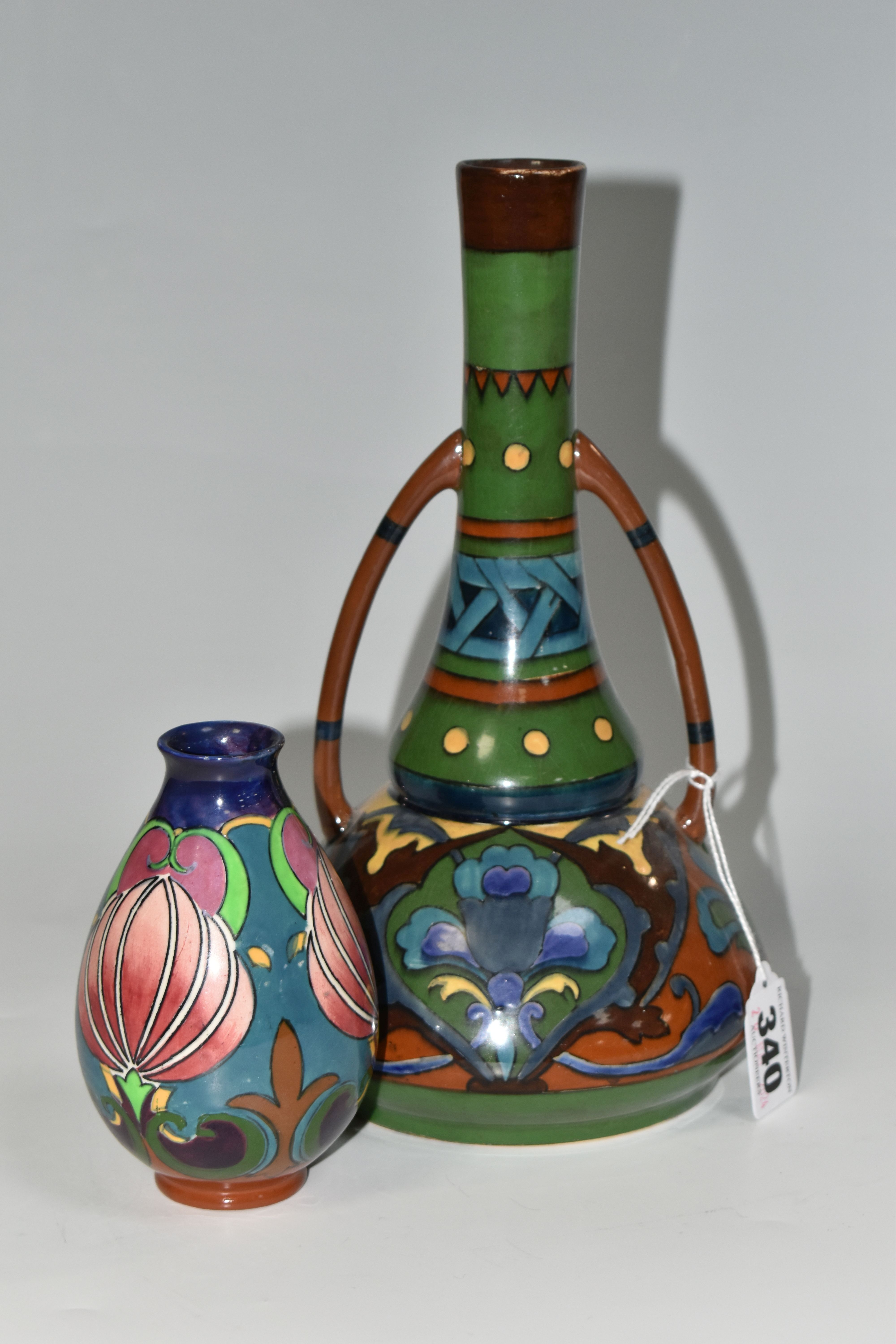 TWO WILEMAN & CO FOLEY INTARSIO VASES, comprising a twin handled vase, model no 3042, height 24cm,