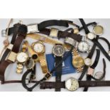 A SMALL BOX OF ASSORTED LADIES AND GENTS WRISTWATCHES, to include a 'Sekonda' 17 jewels, stainless