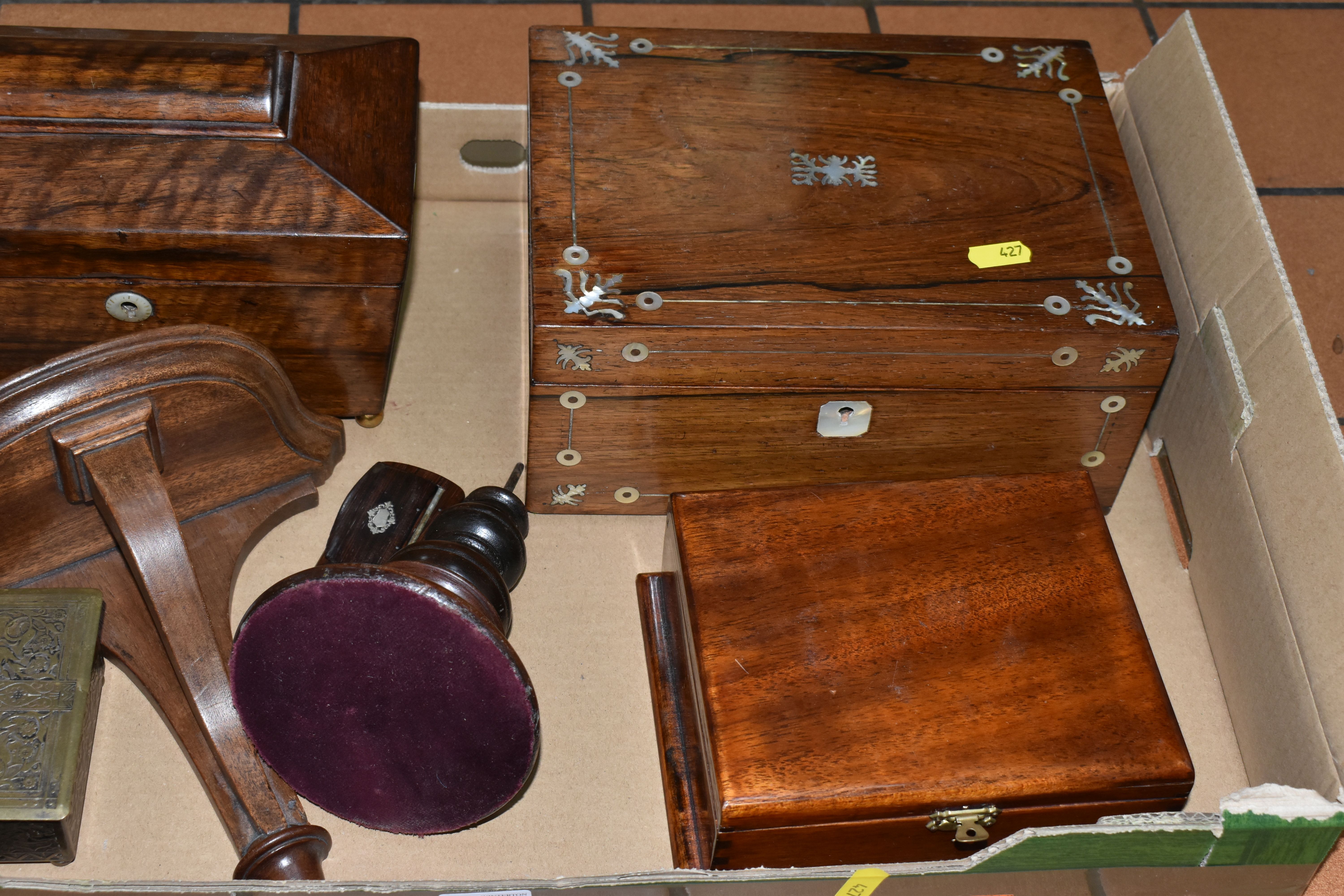 ONE BOX OF WOODEN BOXES, A REGENCY PERIOD TEA CADDY IN SARCOPHOGUS STYLE, AND SEWING BOXES, ETC, - Image 3 of 14