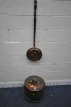 A 20TH CENTURY COPPER CAULDRON, with a removable lid and handle, diameter 45cm x height