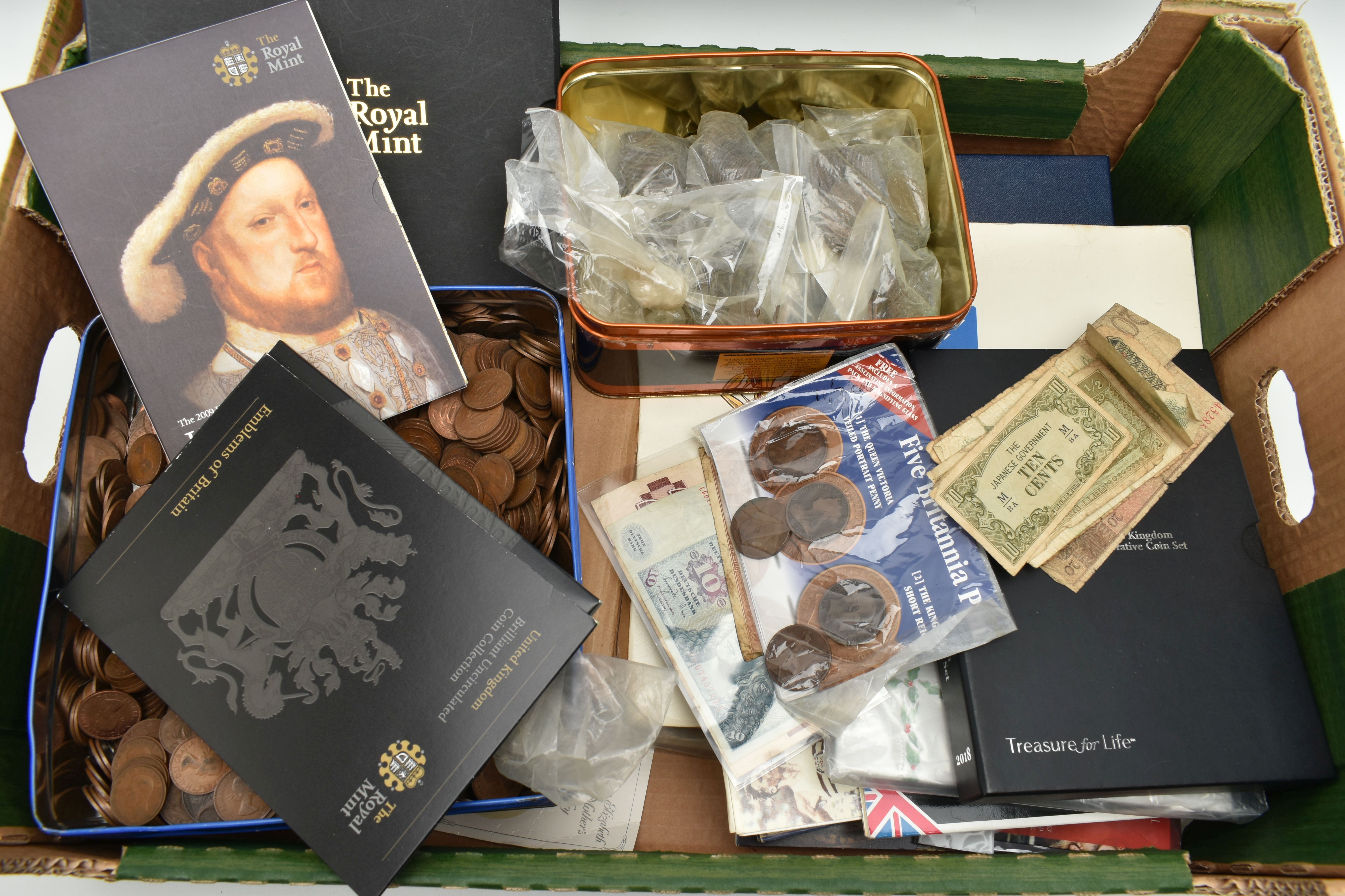 A LARGE AND HEAVY BOX CONTAINING COINS AND COMMEMORATIVES, to include 2018 Commemorative Proof - Image 3 of 6