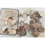 A BOX OF ASSORTED COINS, to include a small selection of silver coins, approximate gross weight 21.9
