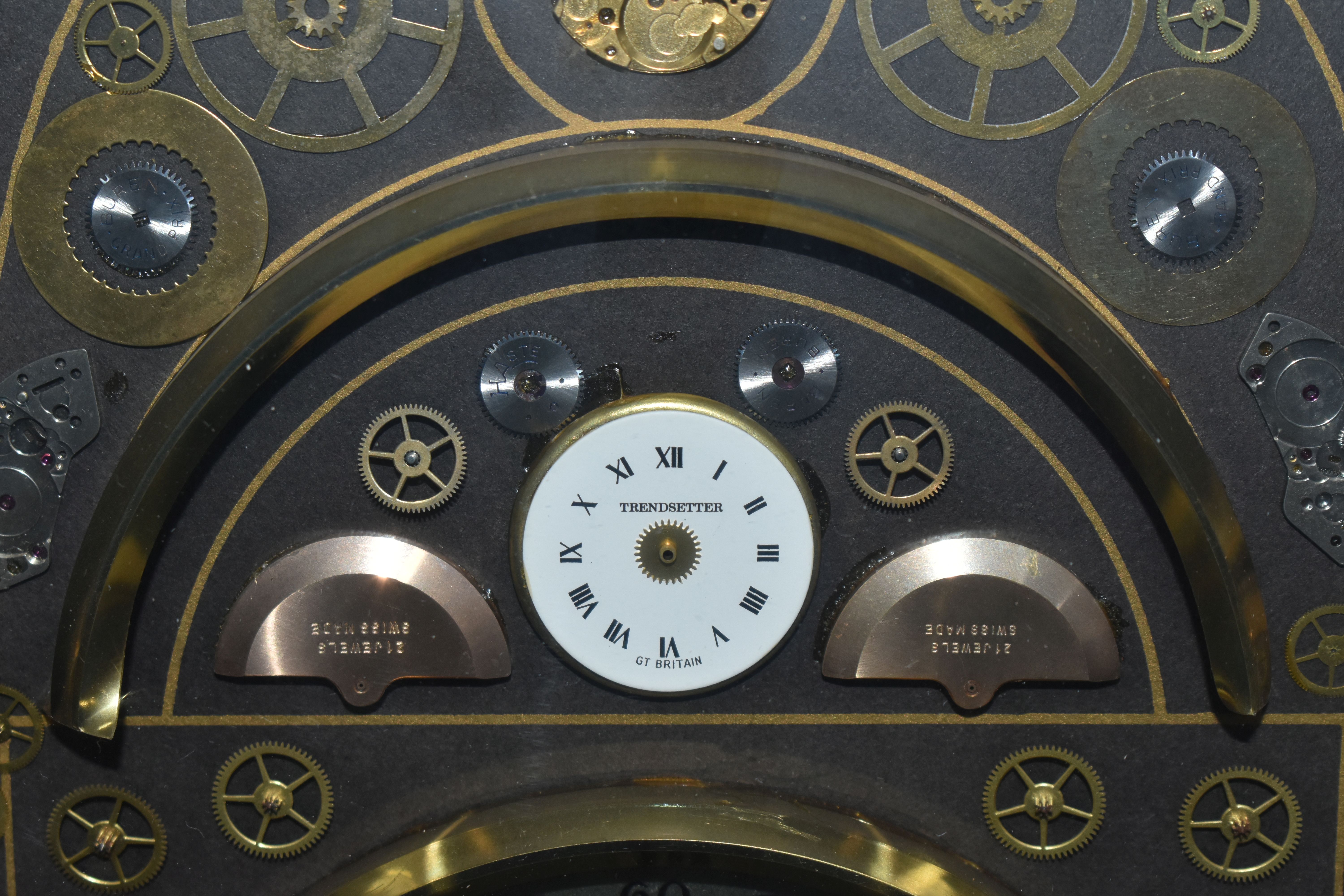 A KEN BROADBENT CLOCK MONTAGE WITH QUARTZ MOVEMENT, in a gilt frame and glazed, overall height - Image 7 of 9