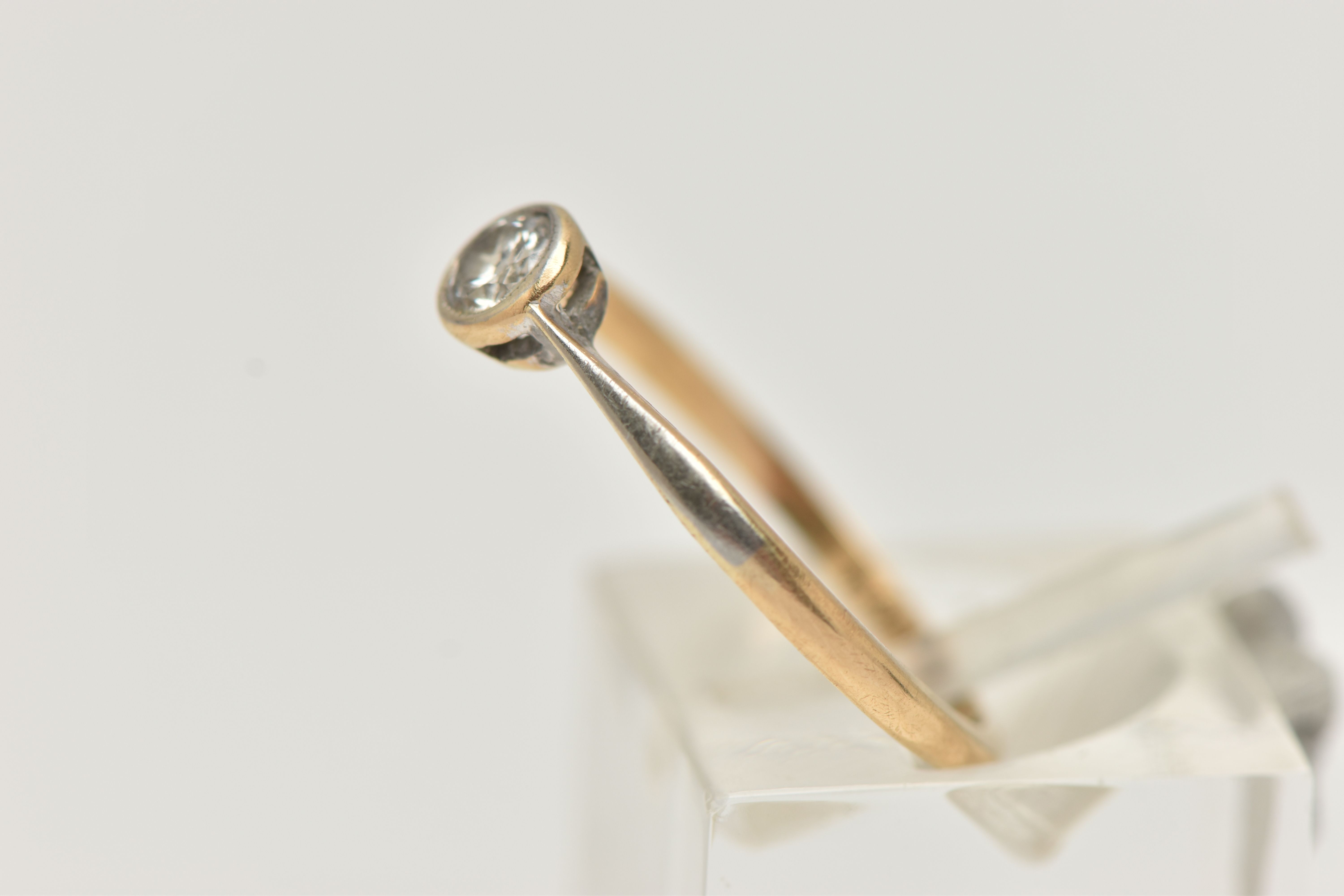 A YELLOW METAL DIAMOND SINGLE STONE RING, an old cut diamond collet set, estimated diamond weight - Image 2 of 4