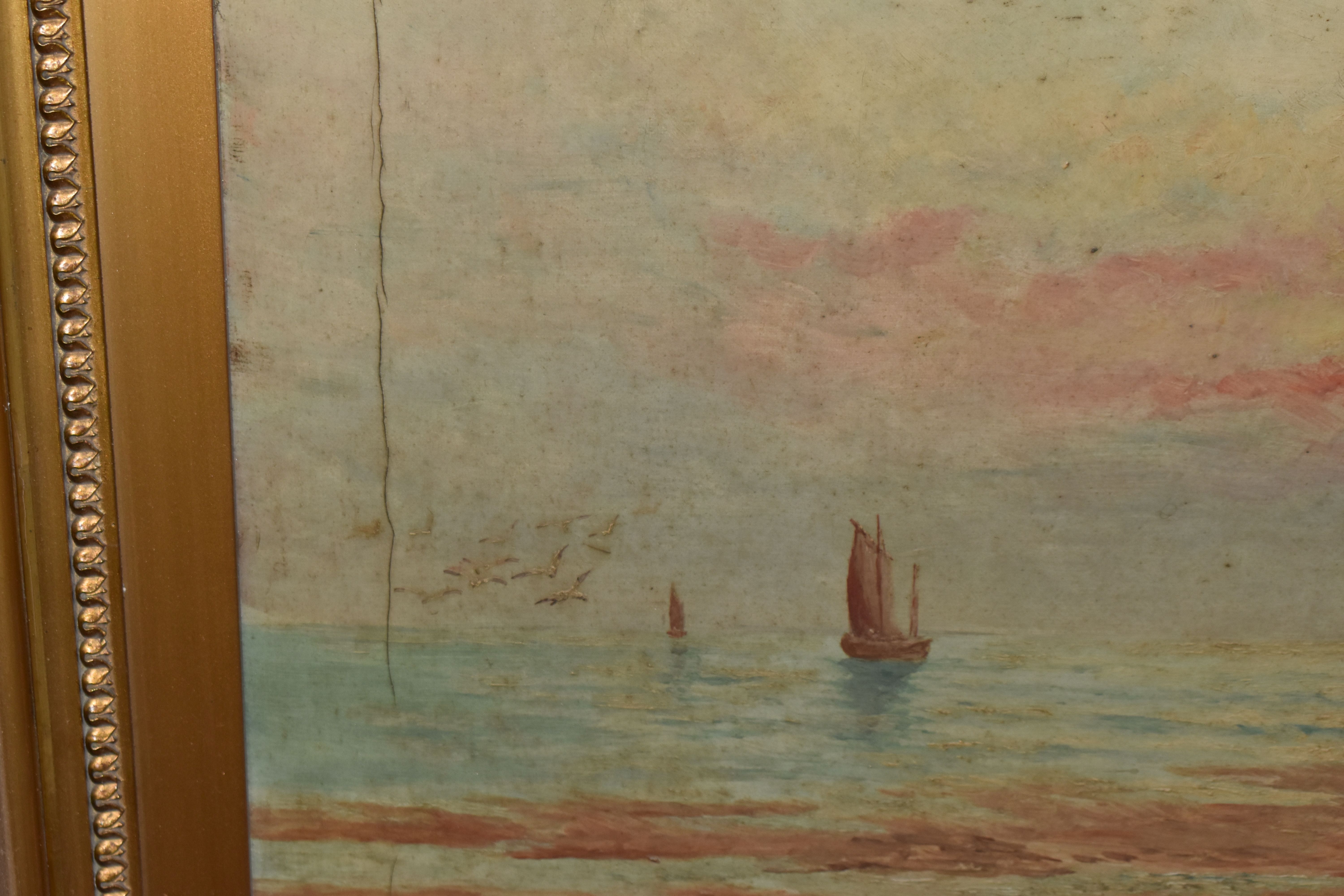 TWO UNSIGNED EARLY 20TH CENTURY COASTAL LANDSCAPES, the first depicts three figures on a beach - Image 5 of 11