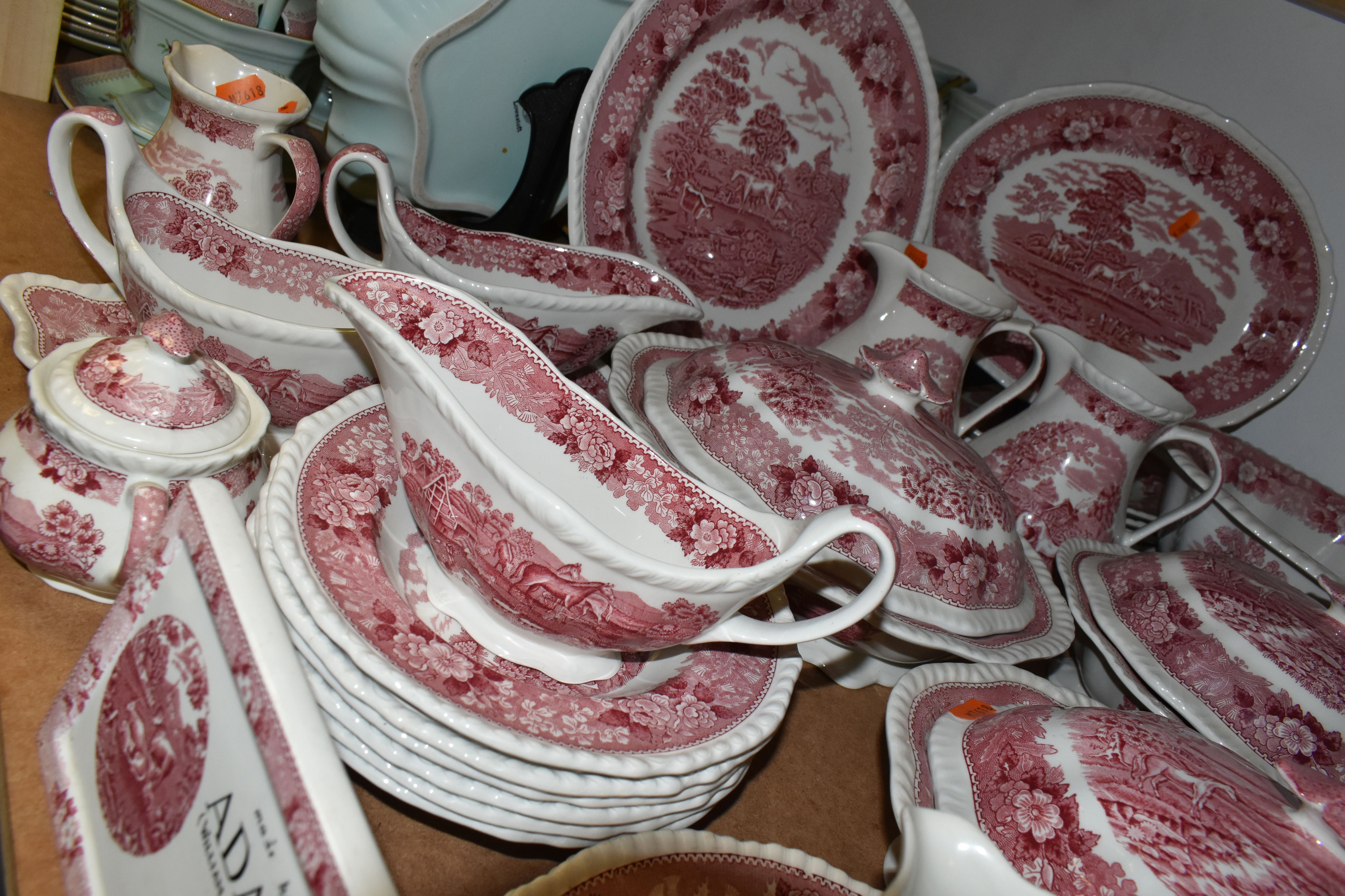 A LARGE COLLECTION OF 'ADAMS' DINNERWARE, red 'English Scenic' pattern including coffee cups, - Image 3 of 8