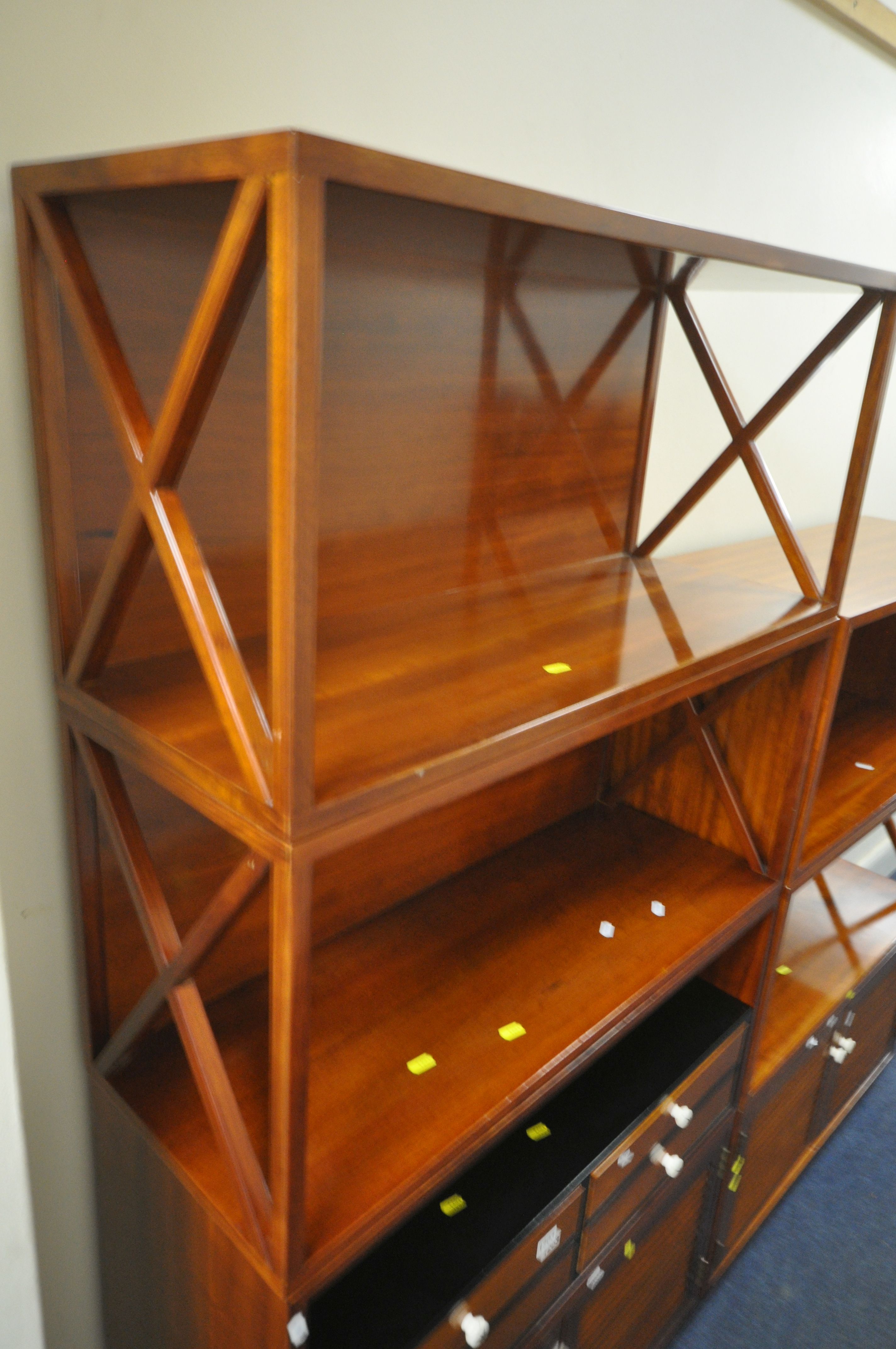 A STARBAY CUBE HARDWOOD VENEERED SECTIONAL BOOKCASE, comprising four open sections with cross - Image 2 of 5