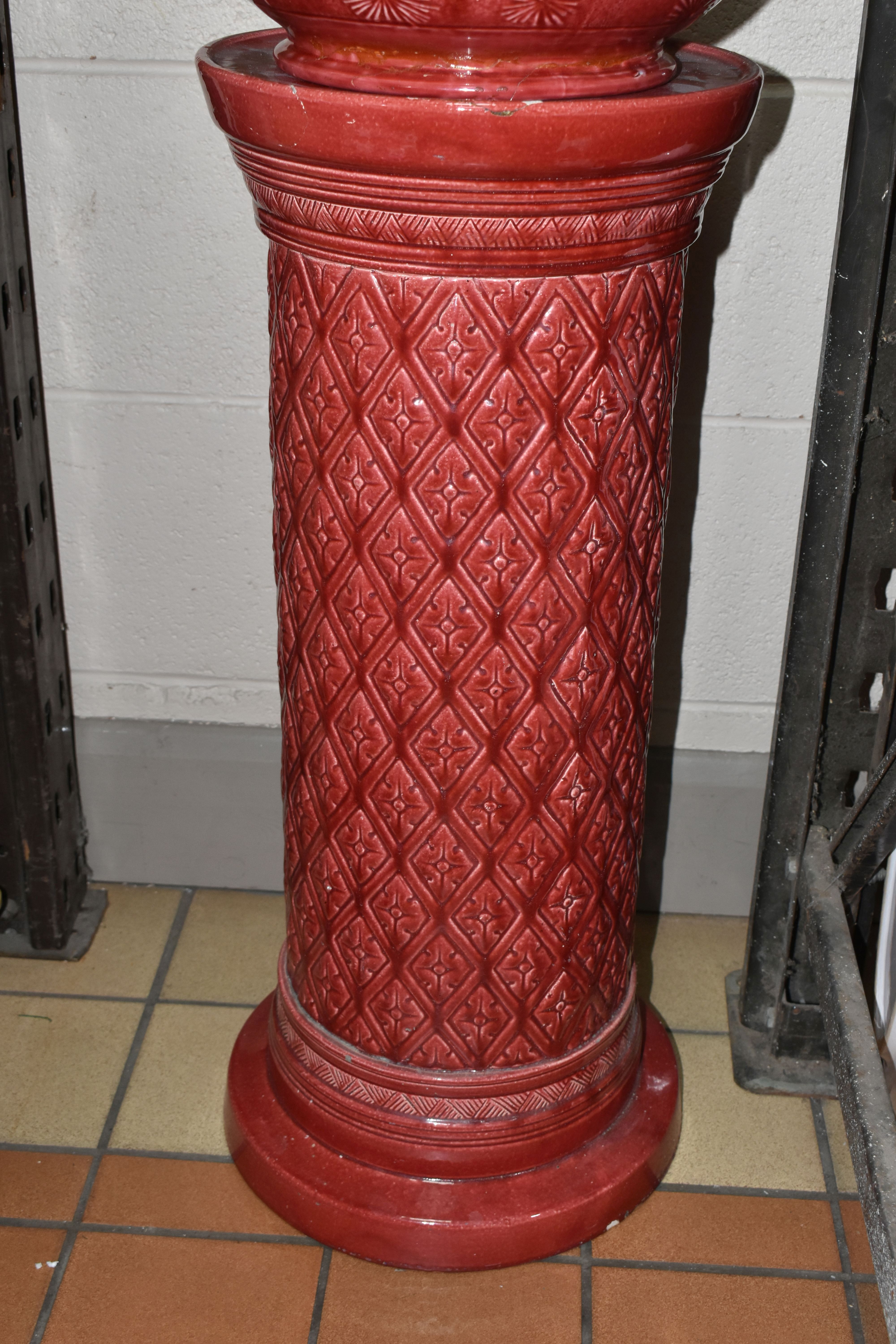 A LARGE RED BURMANTOFT JARDINIERE AND A SIMILAR COLOURED STAND, impressed marks to the base of the - Image 5 of 9