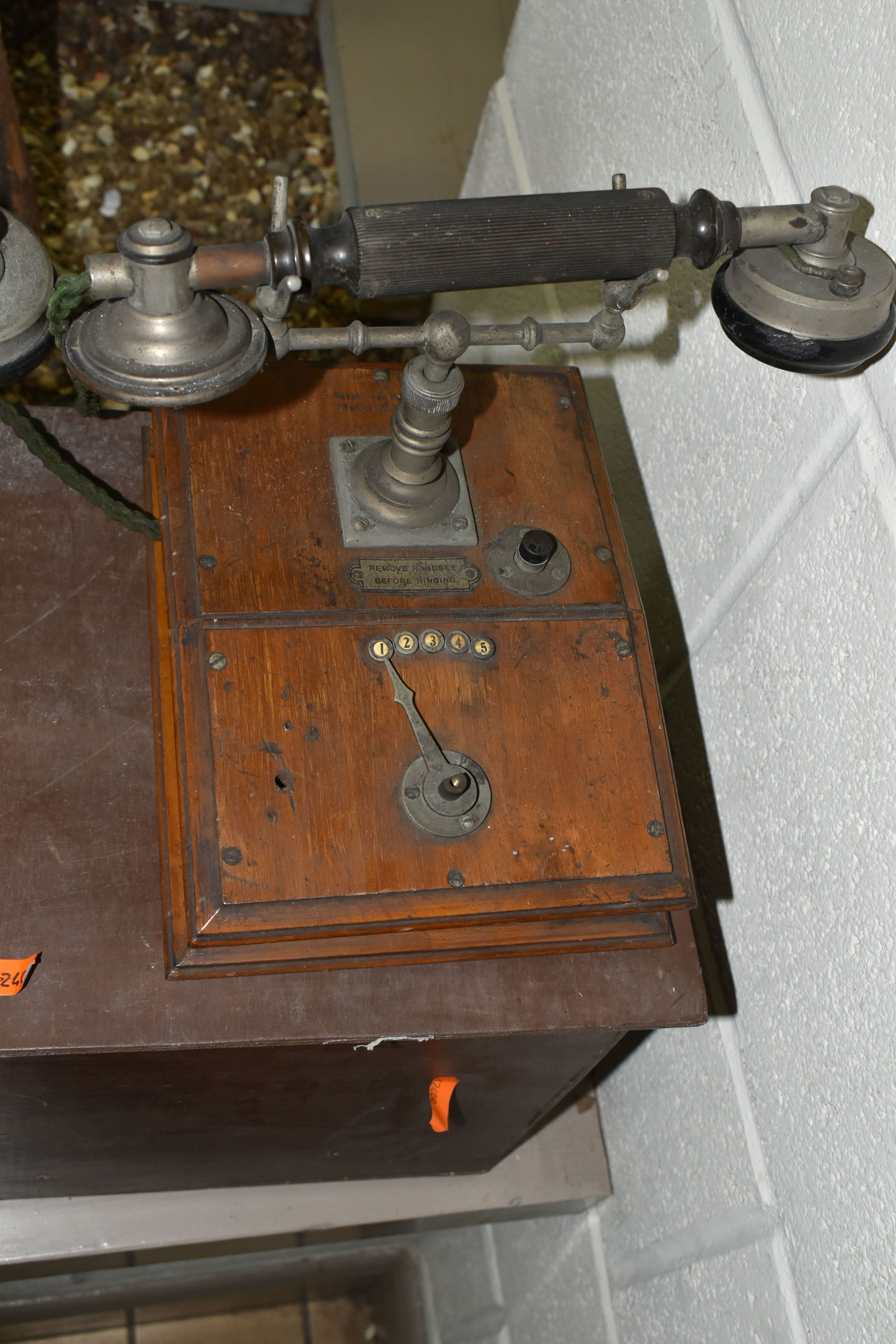 ONE BOX AND LOOSE EARLY 20TH CENTURY TELEPHONE PARTS, to include bells, switches, handsets, etc. ( - Image 2 of 8