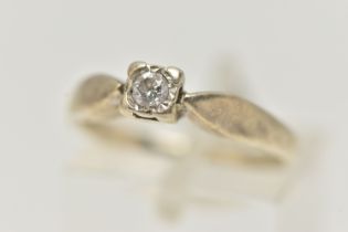 A 9CT GOLD SINGLE STONE DIAMOND RING, designed as a brilliant cut diamond within a square illusion
