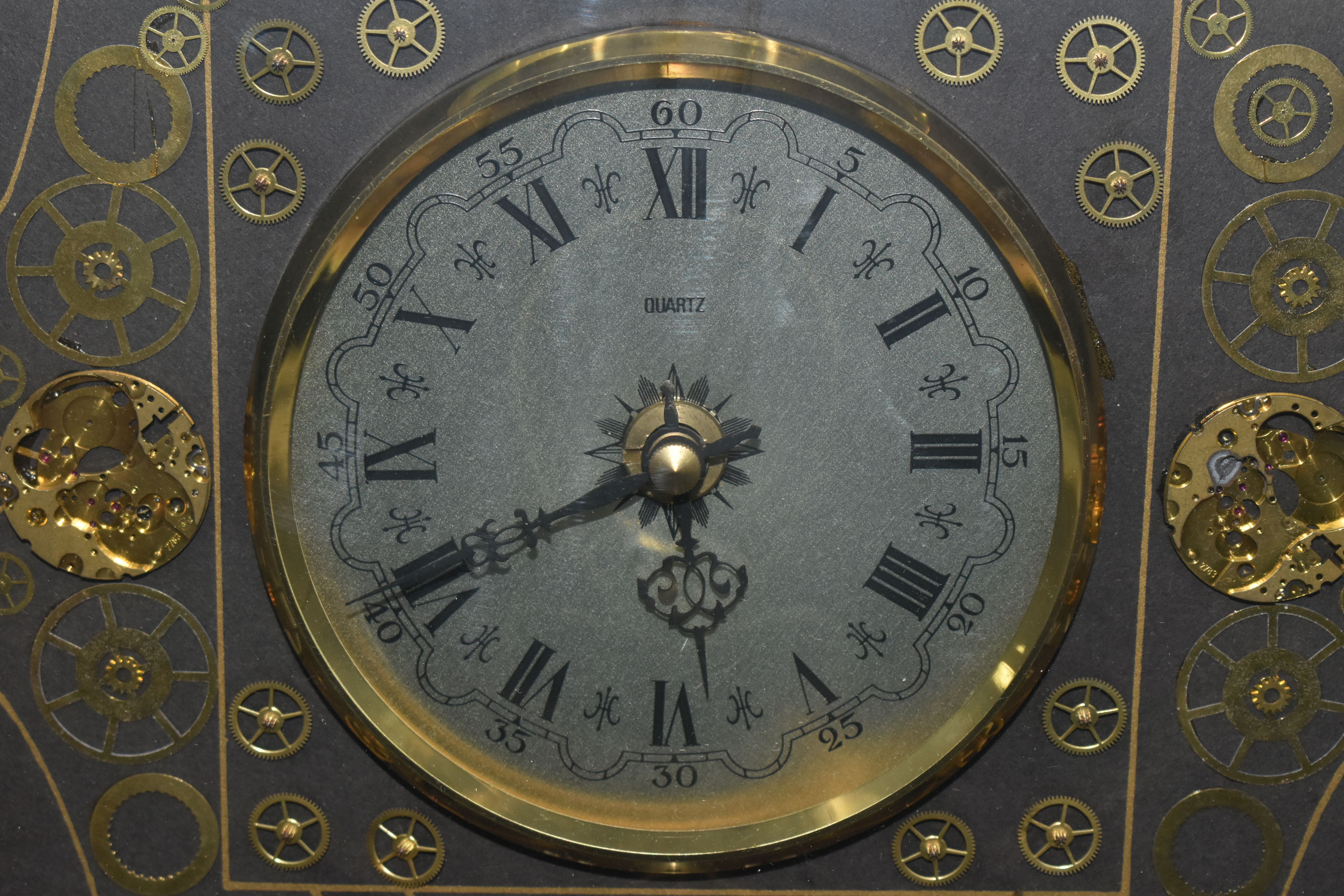 A KEN BROADBENT CLOCK MONTAGE WITH QUARTZ MOVEMENT, in a gilt frame and glazed, overall height - Image 6 of 9