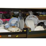 SIX BOXES OF GLASSWARE AND TABLEWARE to include a large variety of 'Royal Doulton' kitchenware in