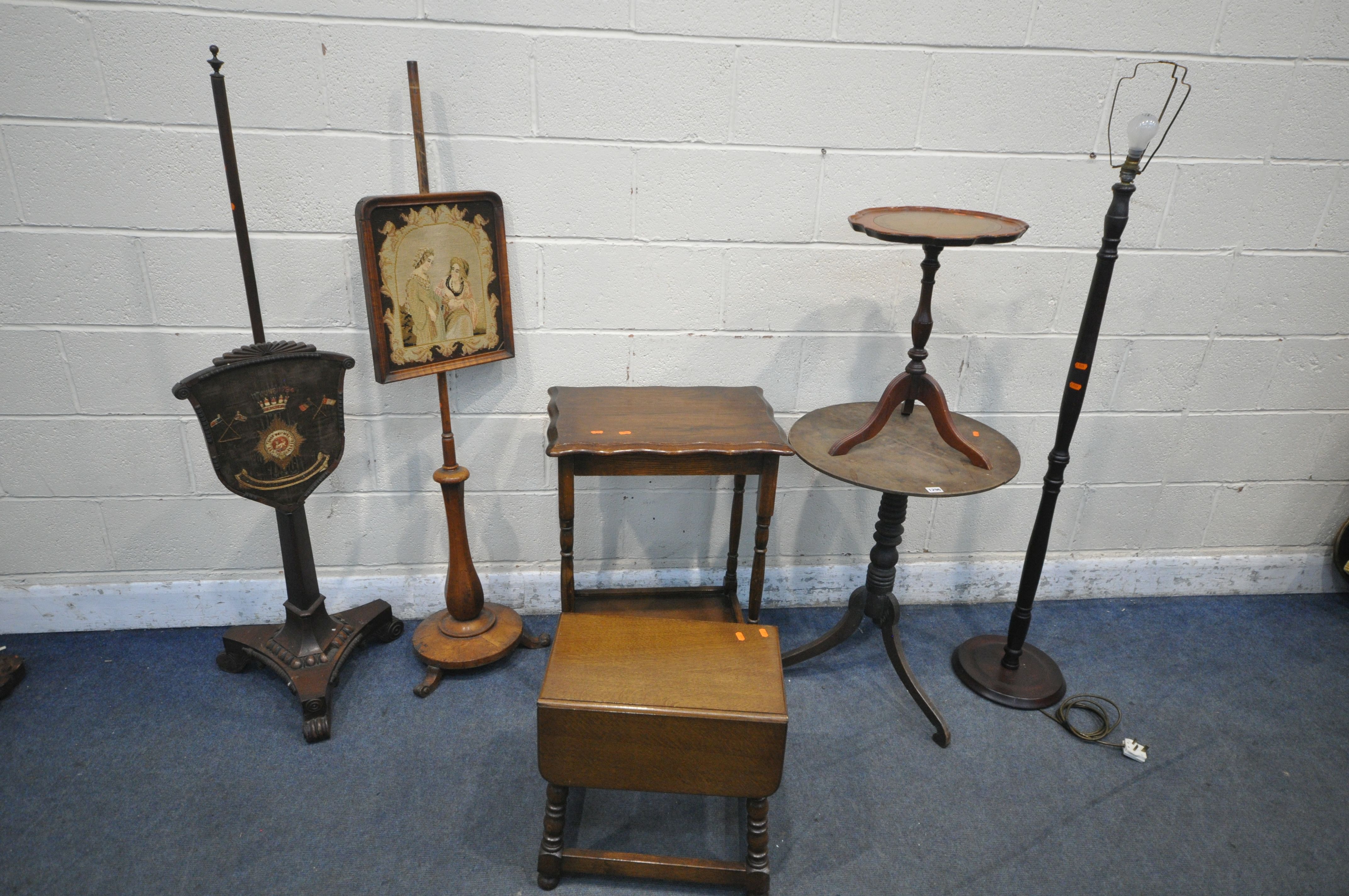 A SELECTION OF OCCASIONAL FURNITURE, to include two Victorian pole screens, a Georgian tripod table,