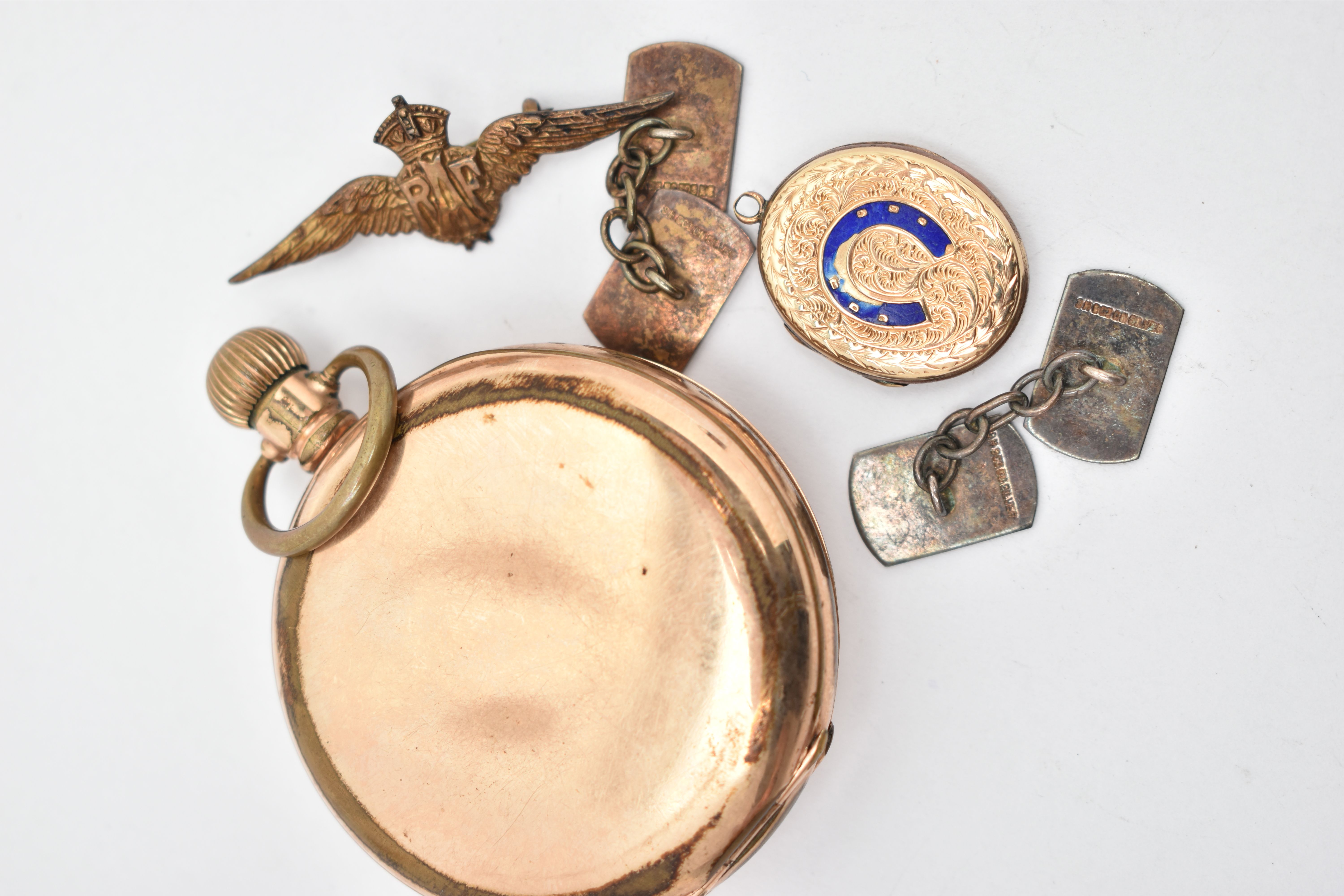 A GOLD PLATED 'WALTHAM' POCKET WATCH AND OTHER ITEMS, manual wind half hunter pocket watch, round - Bild 3 aus 4