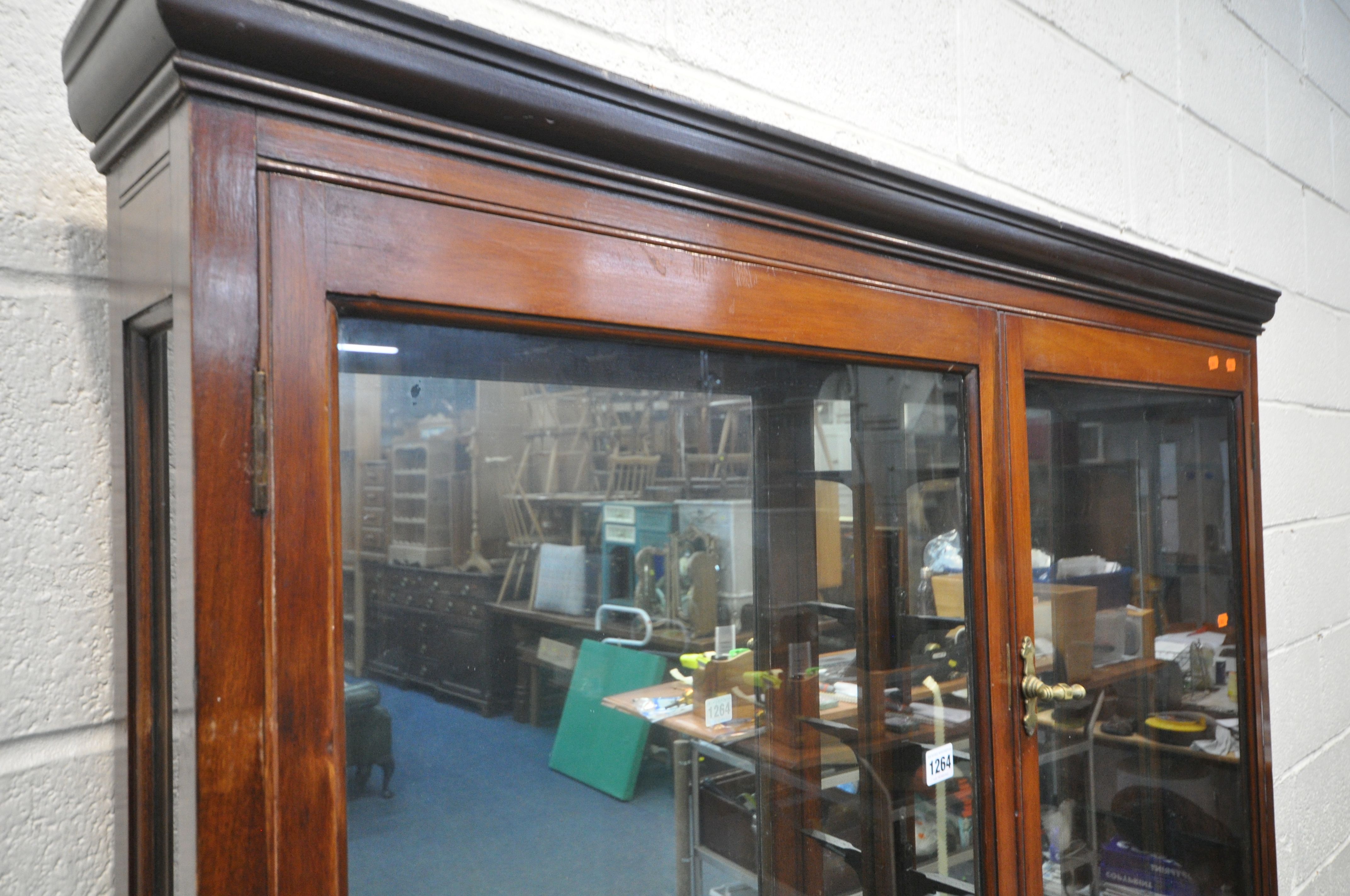 AN EARLY 20TH CENTURY NARROW MAHOGANY GLAZED TWO DOOR COLLECTORS DISPLAY CABINET, enclosing ten - Image 2 of 3