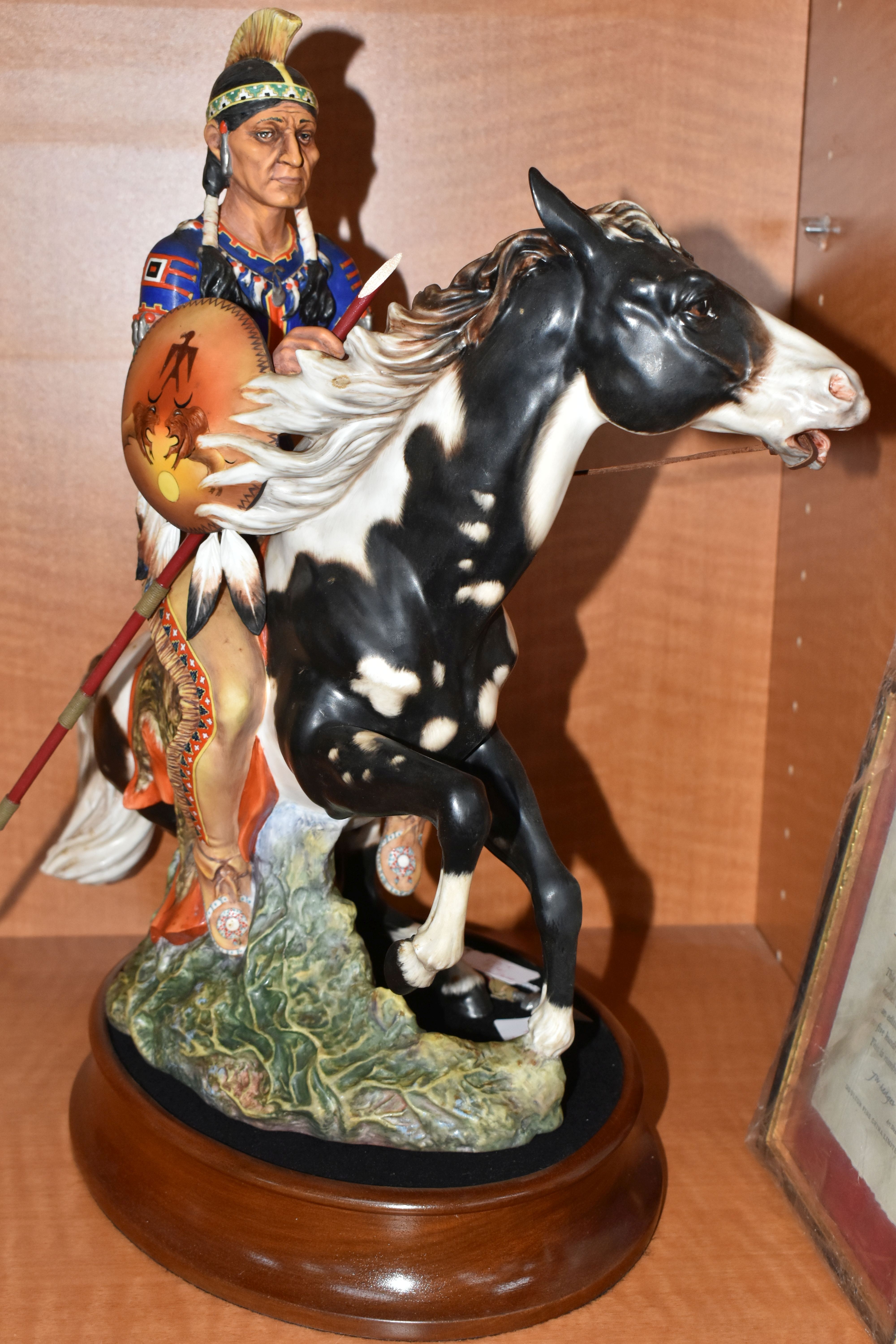 A ROYAL DOULTON LIMITED EDITION EQUESTRIAN FIGURE 'INDIAN BRAVE', HN2376, no.291/500, with a - Image 9 of 12