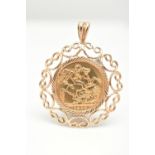 A MOUNTED FULL SOVEREIGN COIN PENDANT, Edward VII sovereign dated 1903, textured collet setting