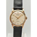 A GENTS 9CT GOLD 'BERNEX' WRISTWATCH, manual wind, requires some attention, round silver dial signed
