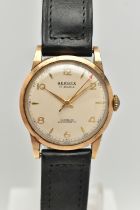 A GENTS 9CT GOLD 'BERNEX' WRISTWATCH, manual wind, requires some attention, round silver dial signed