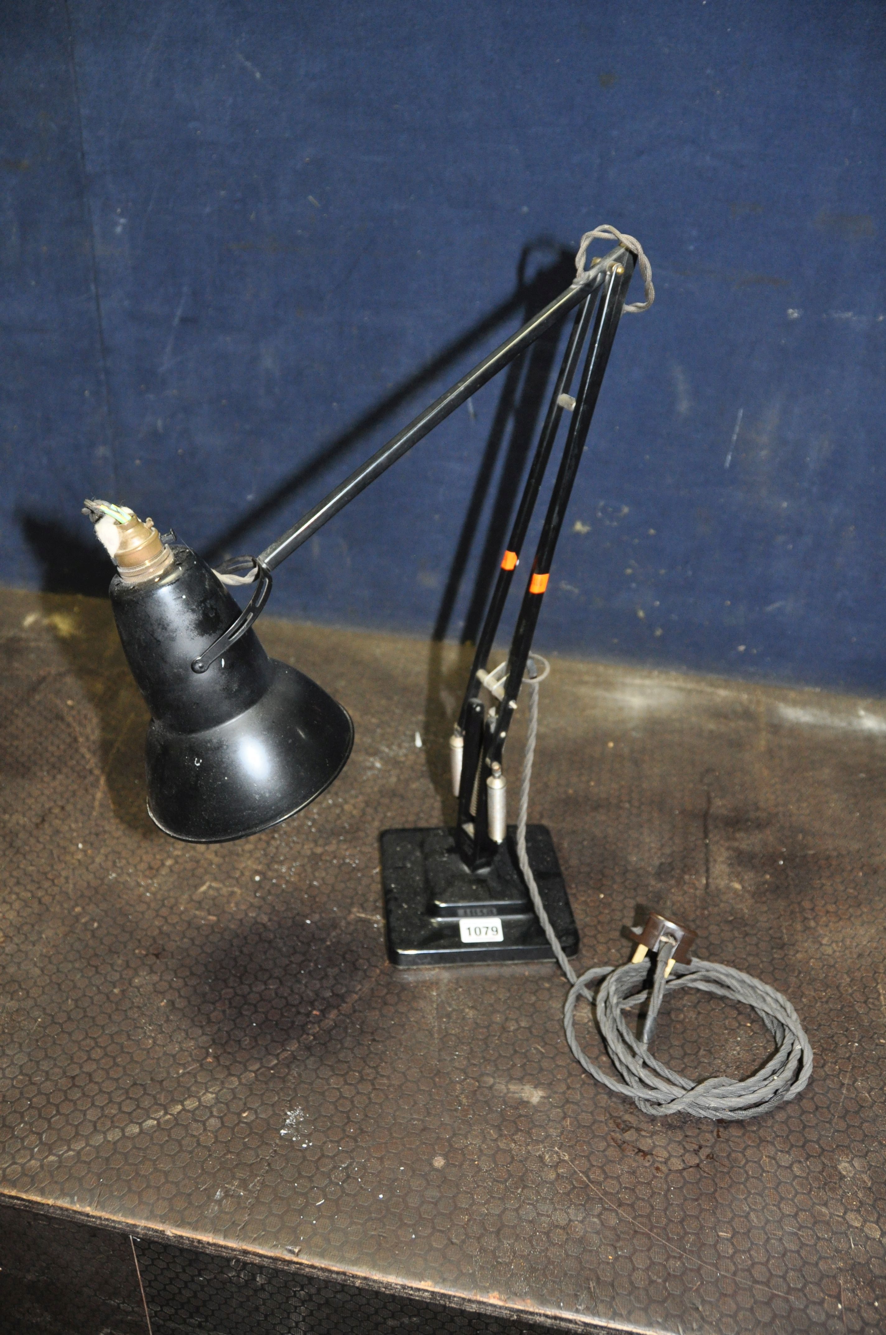 A HERBERT TERRY AND SONS ANGLEPOISE LAMP in black (PAT fail due to uninsulated plug but working)