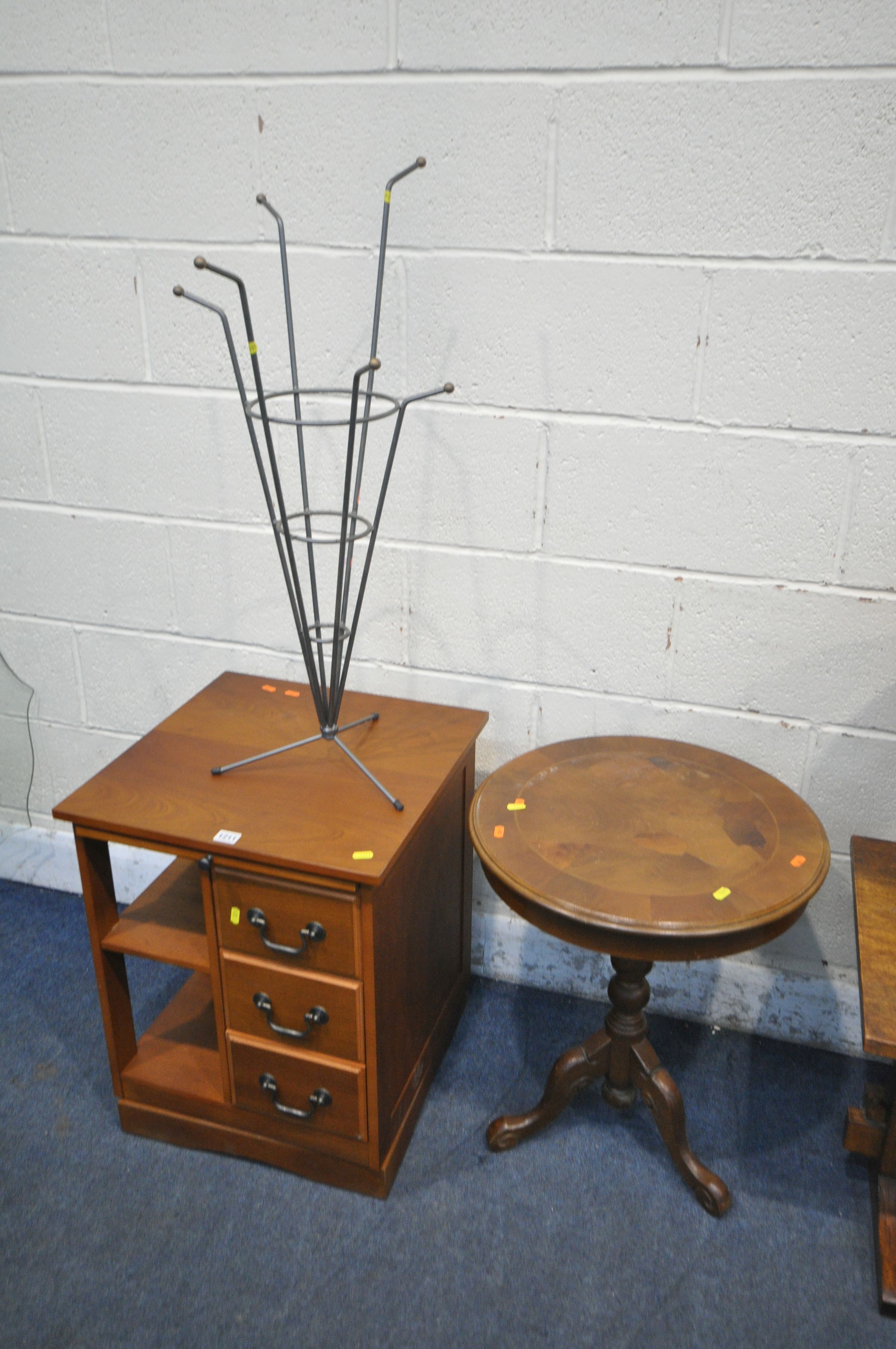 A SELECTION OF OCCASIONAL FURNITURE, to include a low revolving bookcase, with three drawers, wine - Image 3 of 5