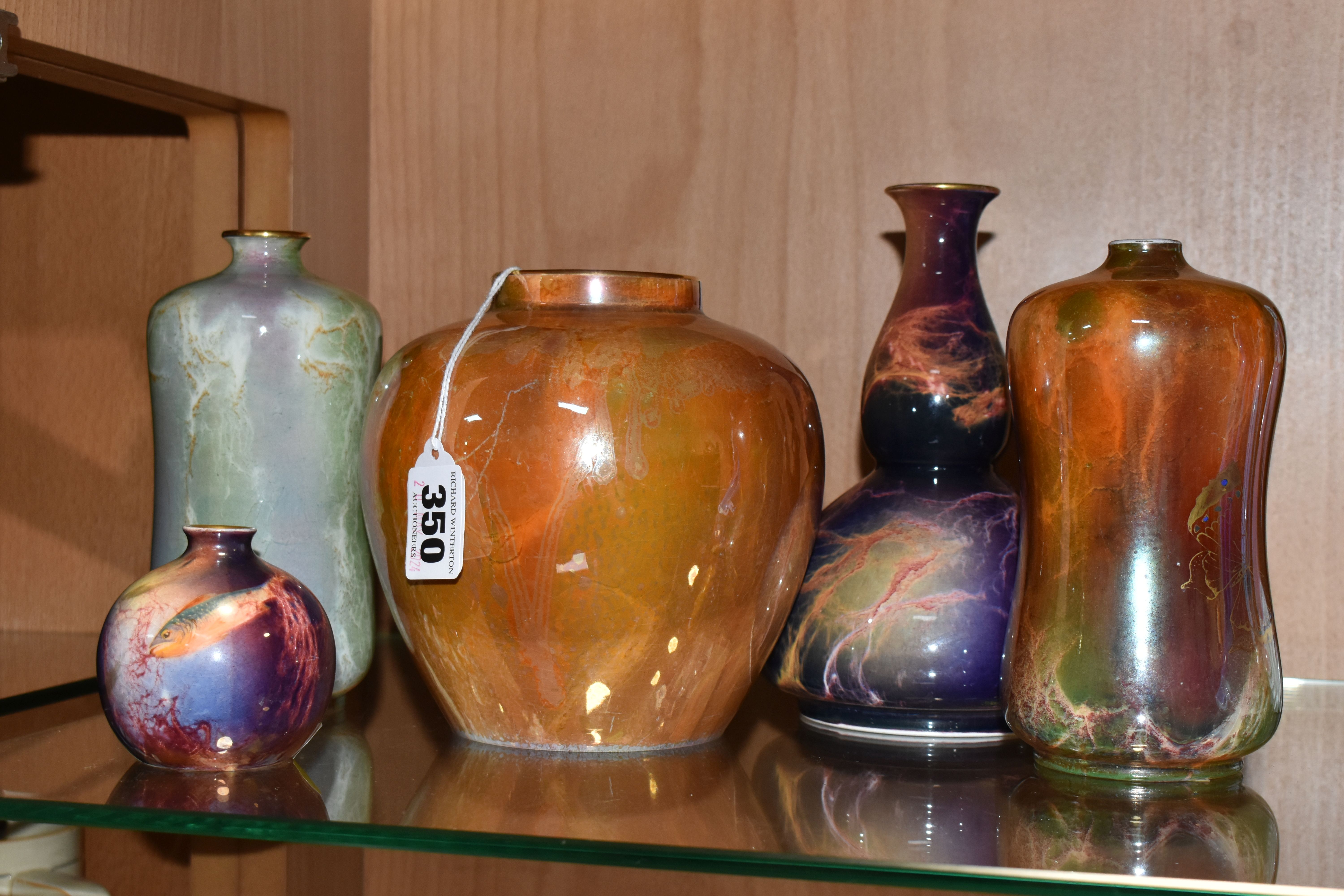 A WILKINSON'S ORIFLAMME POT TOGETHER WITH FOUR OTHER VASES, comprising a 1920's Wilkinsons Oriflamme