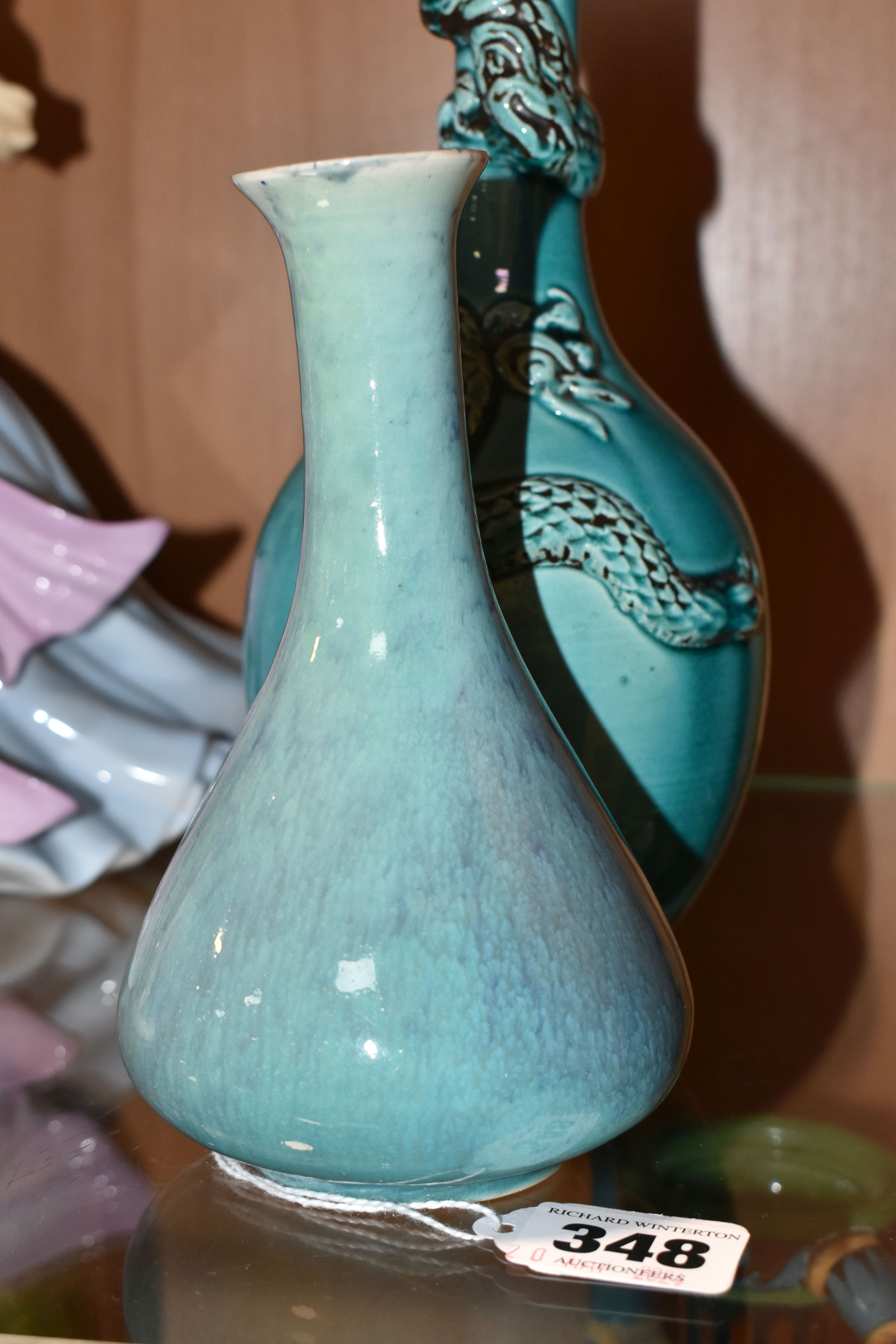 A WYSE & ISLE HOLYROOD VASE AND AN UNMARKED BURMANTOFTS STYLE DRAGON VASE, comprising a Holyrood - Image 2 of 9