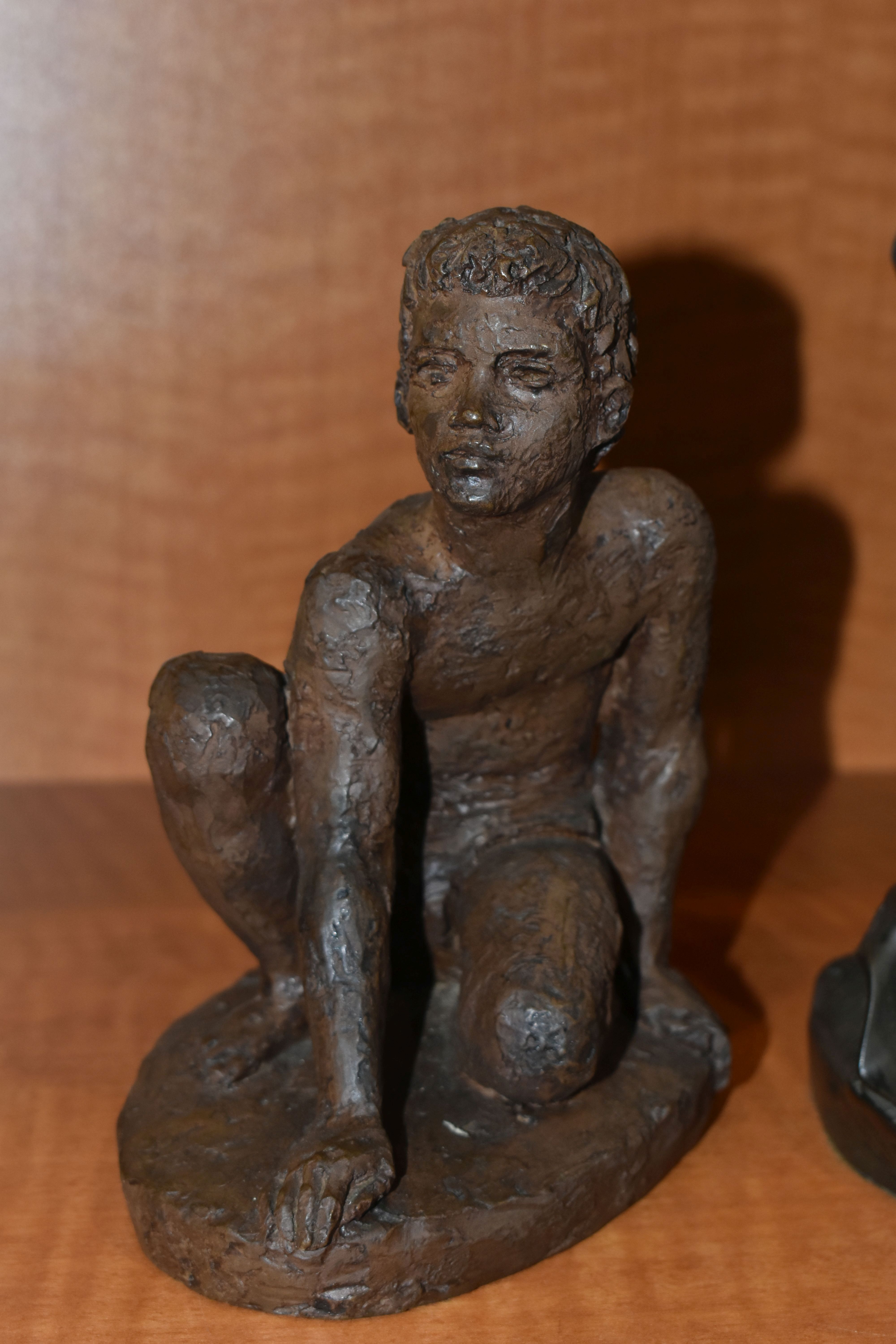 A BRONZED RESIN MODEL OF A SCANTILY CLAD SEATED CLASSICAL FEMALE AND TWO KARIN JONZEN BRONZED - Image 4 of 15