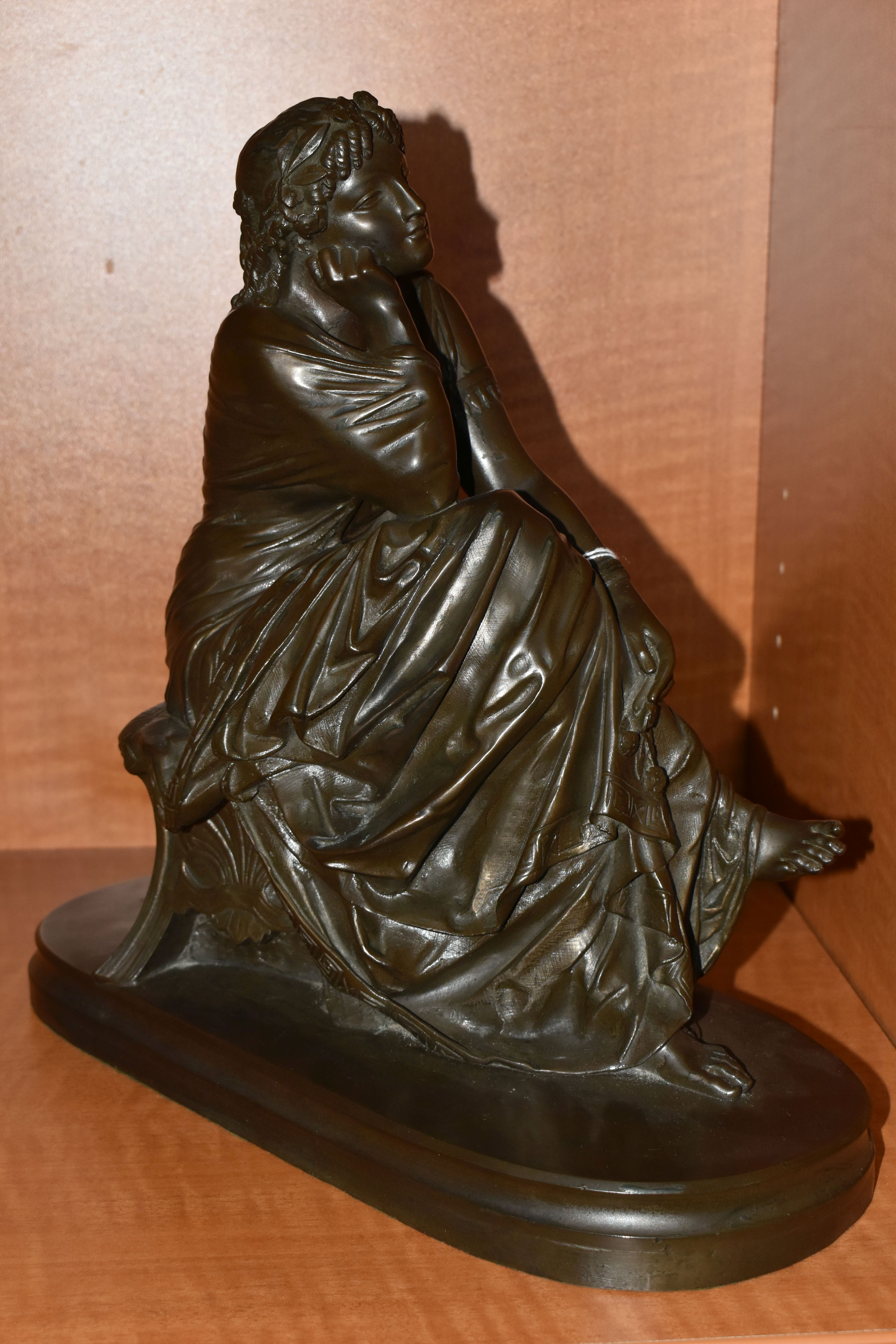 A BRONZED RESIN SCULPTURE OF SAPPHO, AFTER SCHOENEWERK, cast on an oval base, height 32cm x length - Image 4 of 9