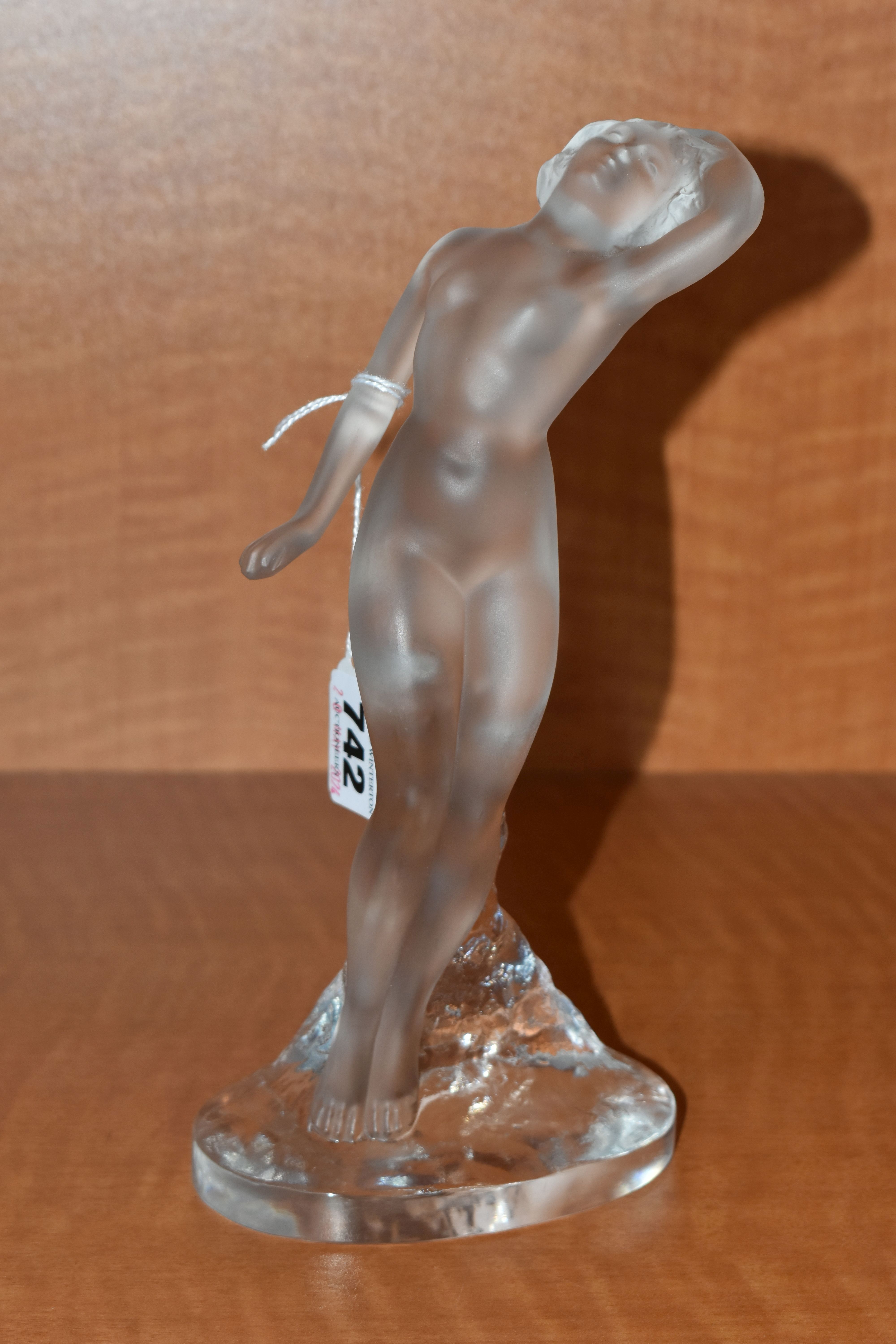 A SECOND HALF 20TH CENTURY LALIQUE FROSTED GLASS FIGURE DANSEUSE BRAS BAISSE, on a clear oval - Image 2 of 5