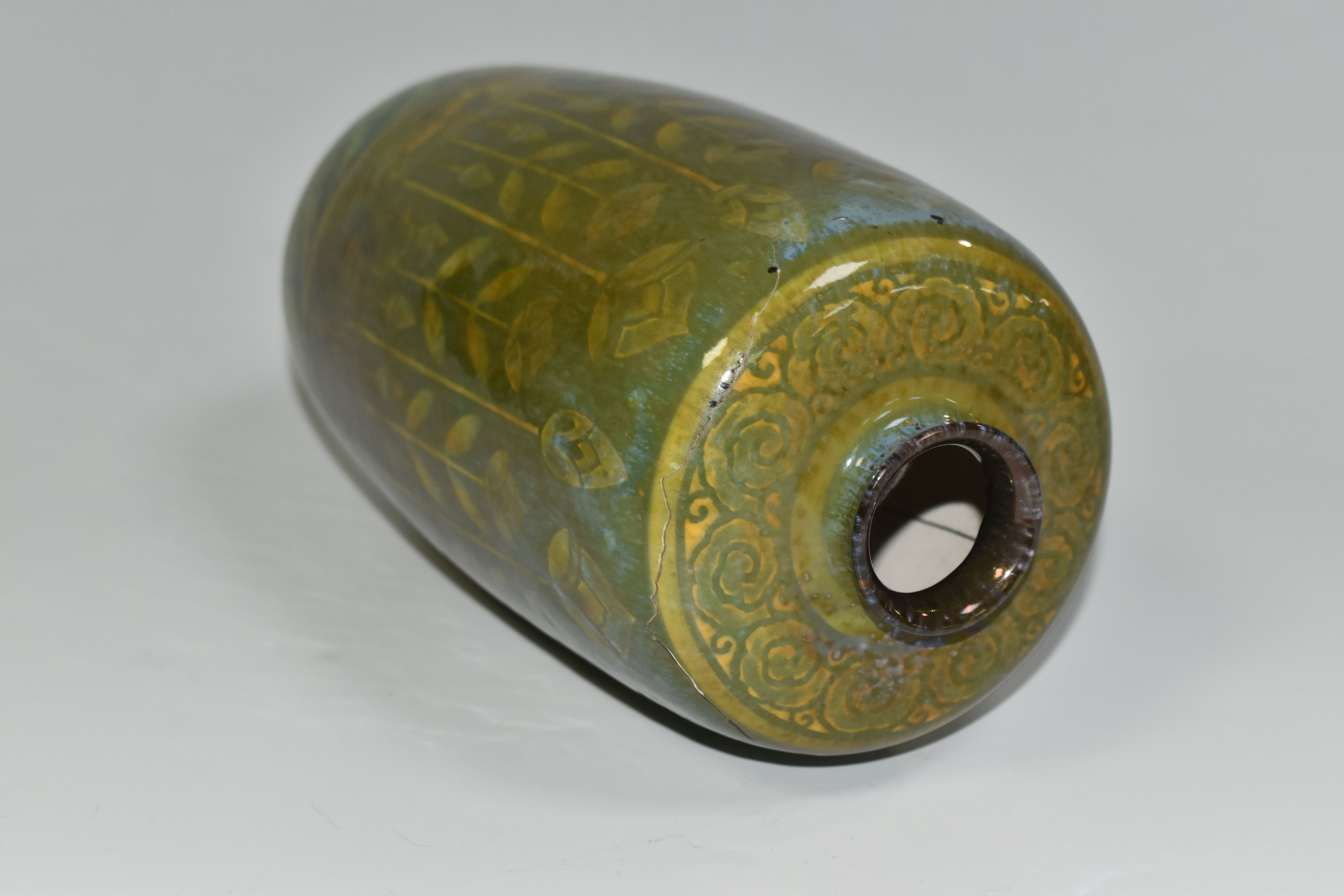 A PILKINGTON'S VASE, decorated with yellow stylized reeds and ducks on a mottled green ground, - Image 4 of 7