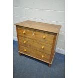 AN EDWARDIAN SATINWOOD CHEST OF THREE DRAWERS, width 84cm x depth 48cm x height 82cm (condition