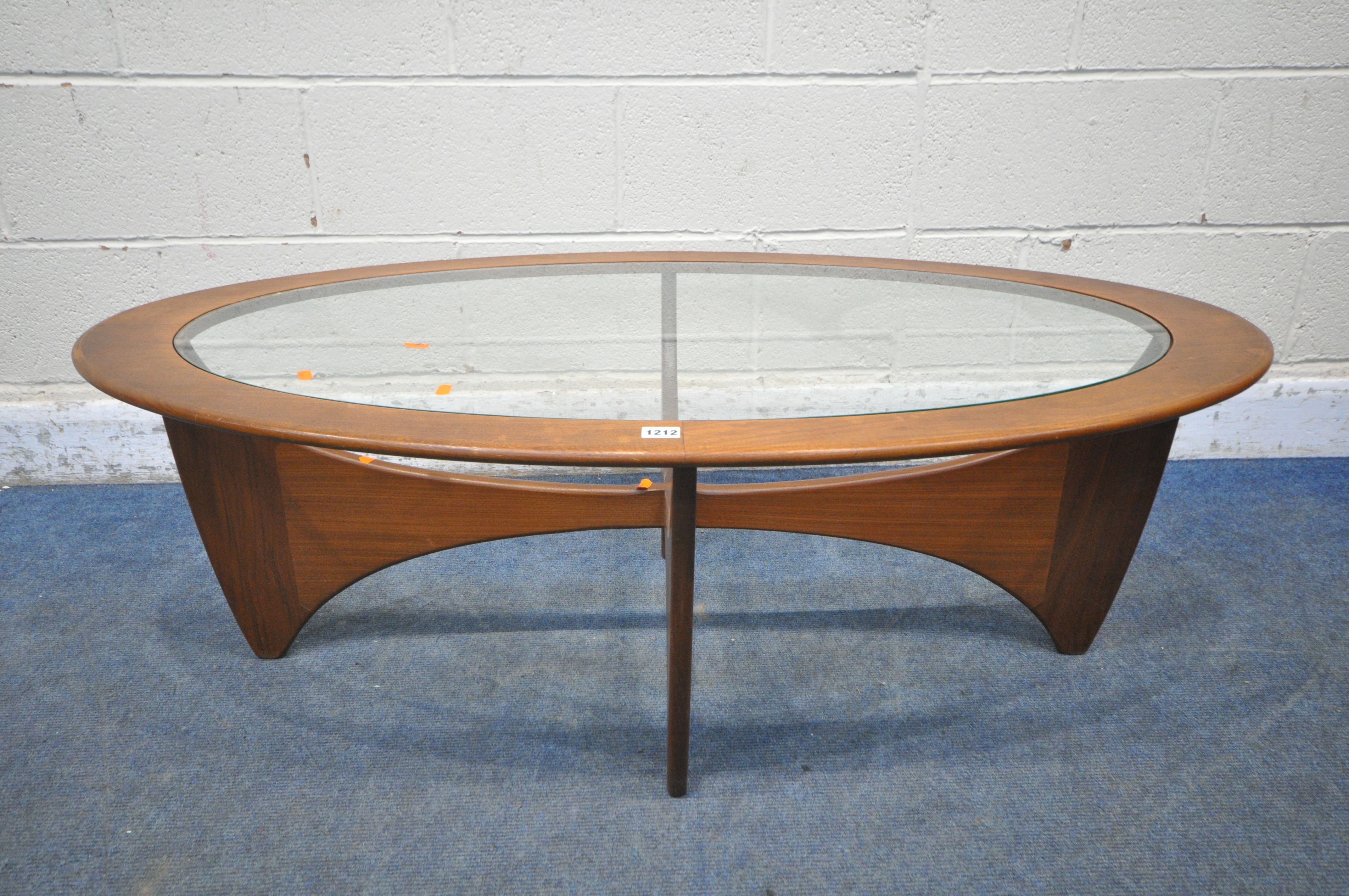 A MID CENTURY G PLAN ASTRO OVAL COFFEE TABLE, with a glass insert, width 122cm x depth 66cm x height - Image 2 of 3