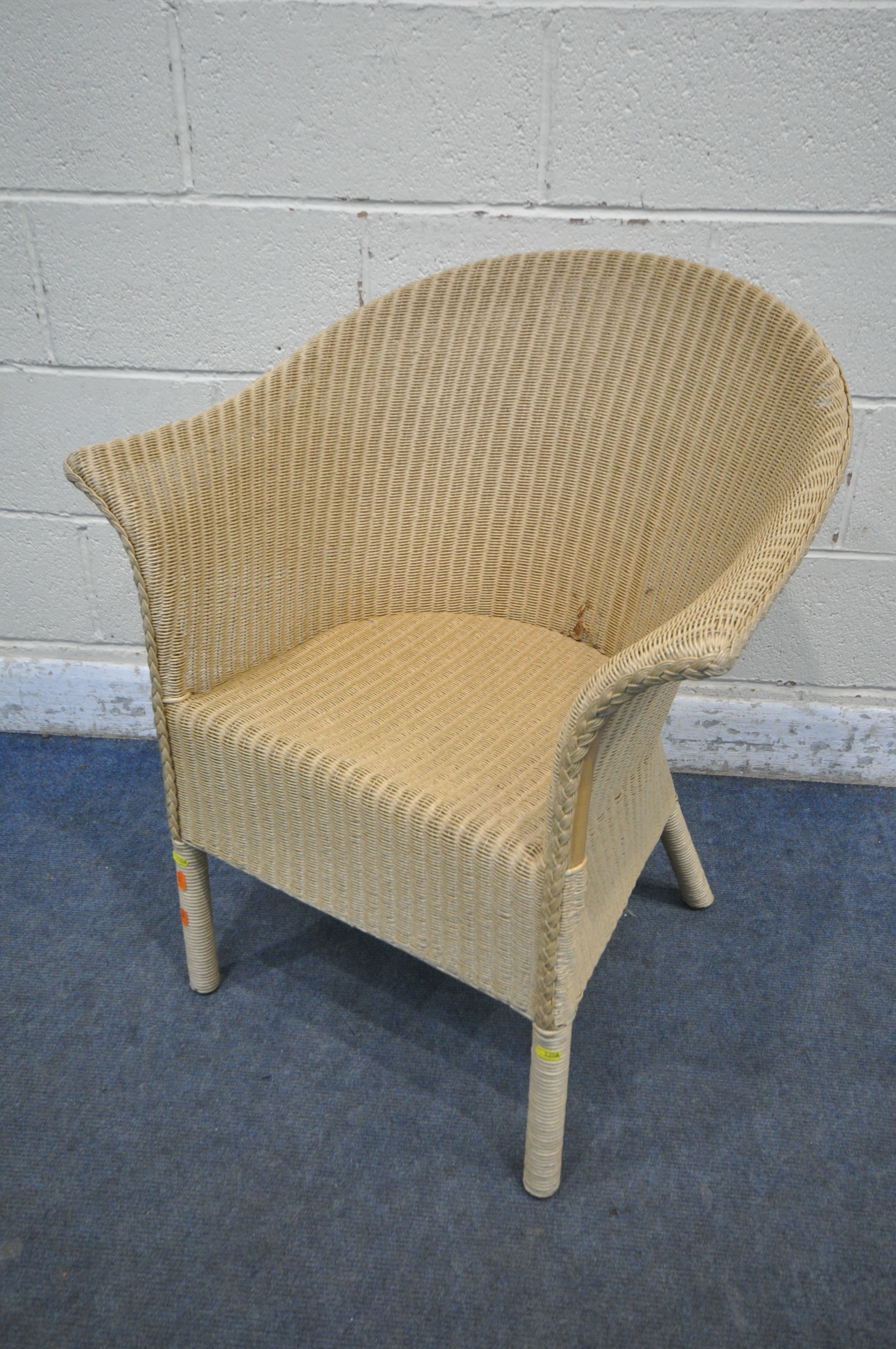 A LLOYD LOOM WICKER BASKET CHAIR, along with three cream Lloyd loom style chairs, and four red - Image 3 of 3