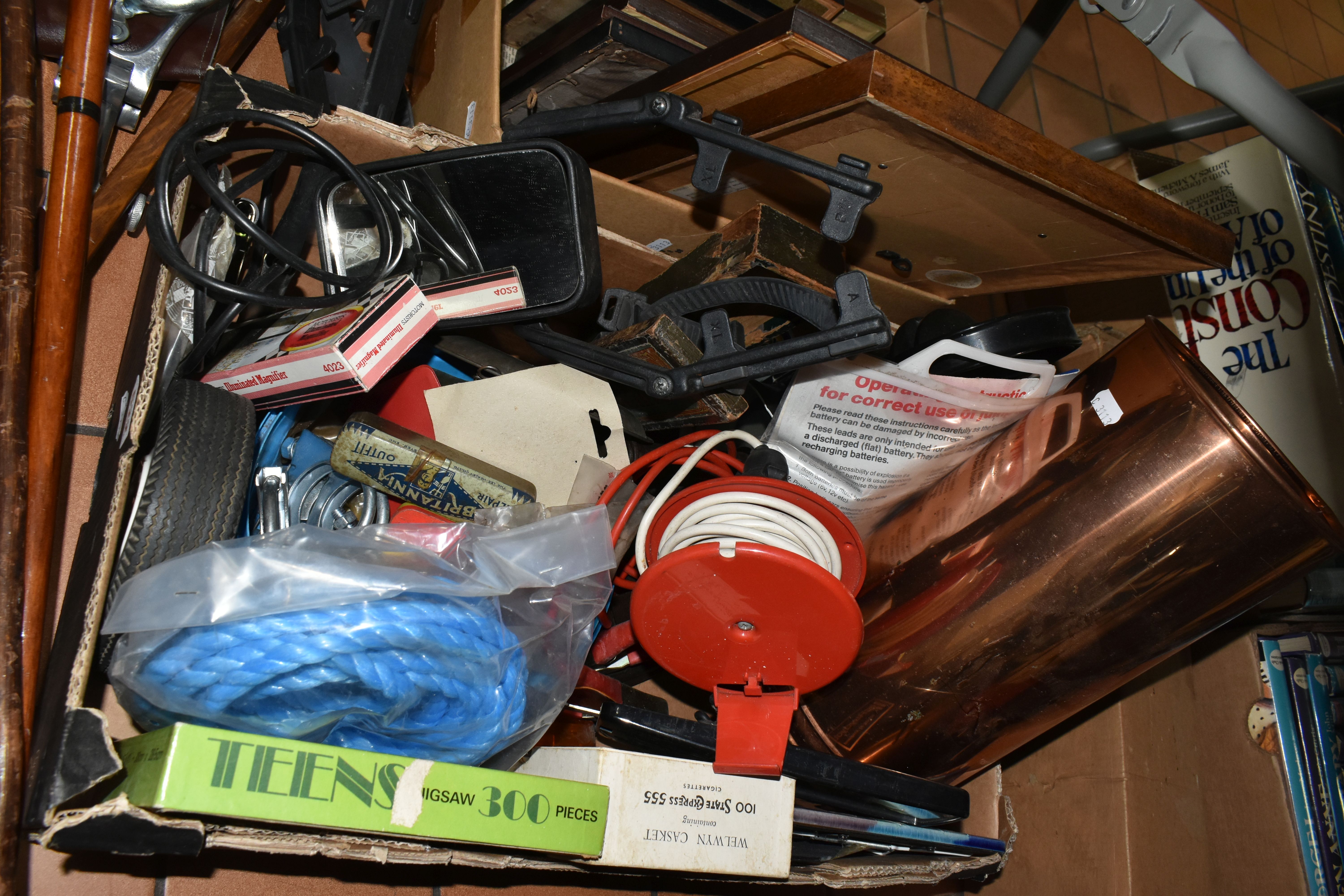 TWO BOXES AND LOOSE AUTOMOTIVE ITEMS, PICTURES, WALKING STICKS AND SUNDRIES, to include two pairs of - Image 3 of 6