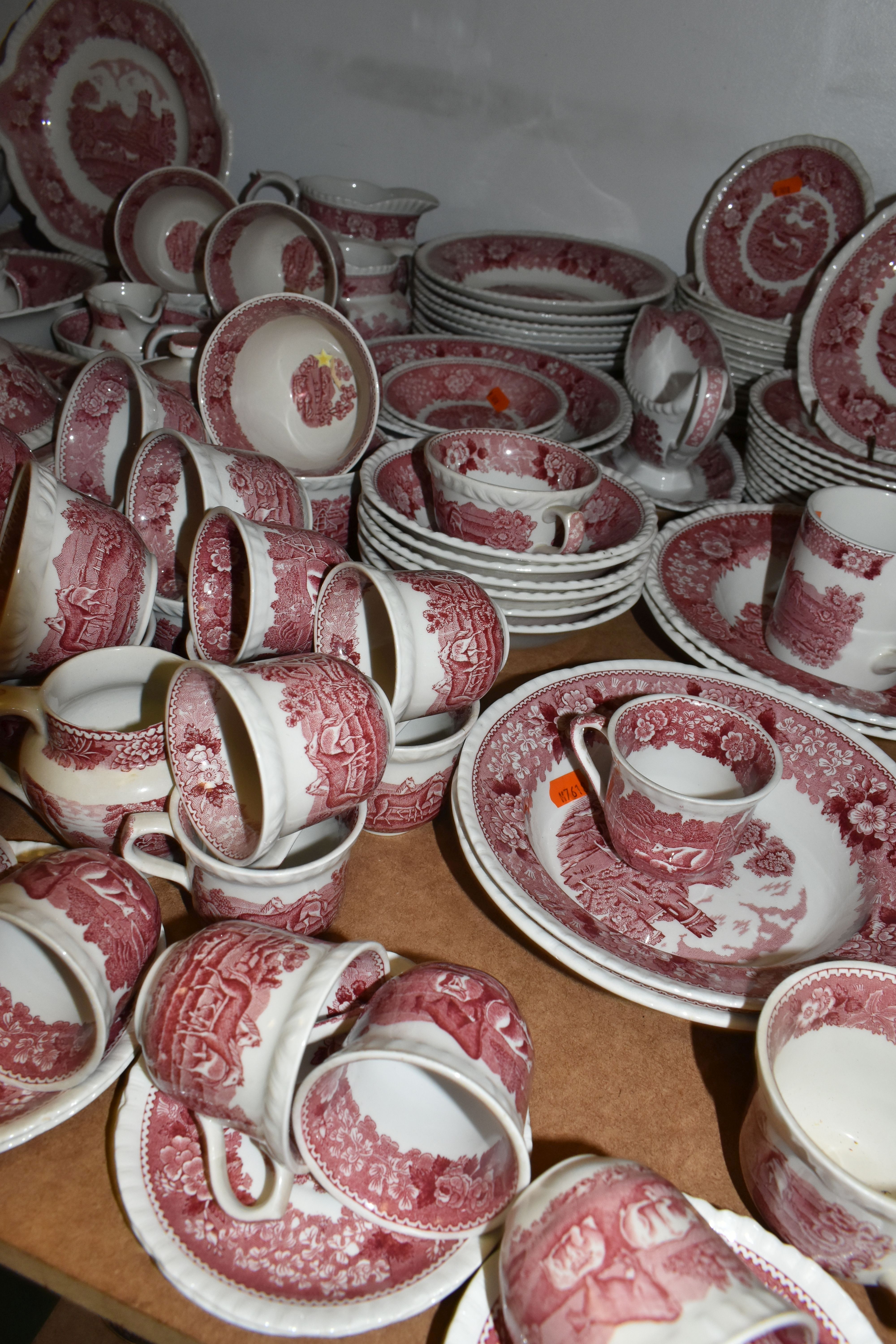 A LARGE COLLECTION OF 'ADAMS' DINNERWARE, red 'English Scenic' pattern including coffee cups, - Image 6 of 8
