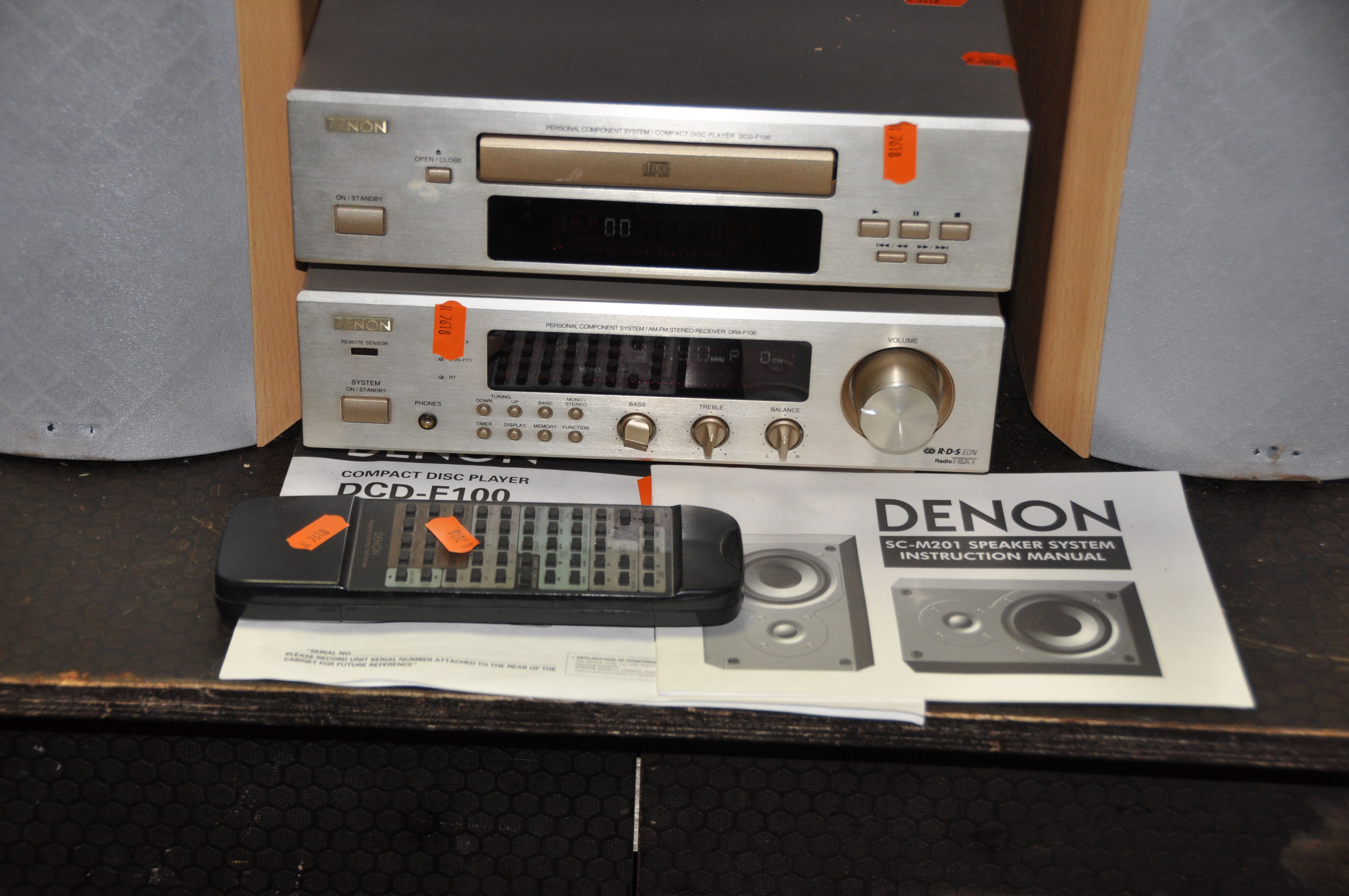 A DENON AND SONY COMPONENT HI FI including a DRA-F100 Receiver Amplifier, a DCD-F100 CD player (door - Image 2 of 4