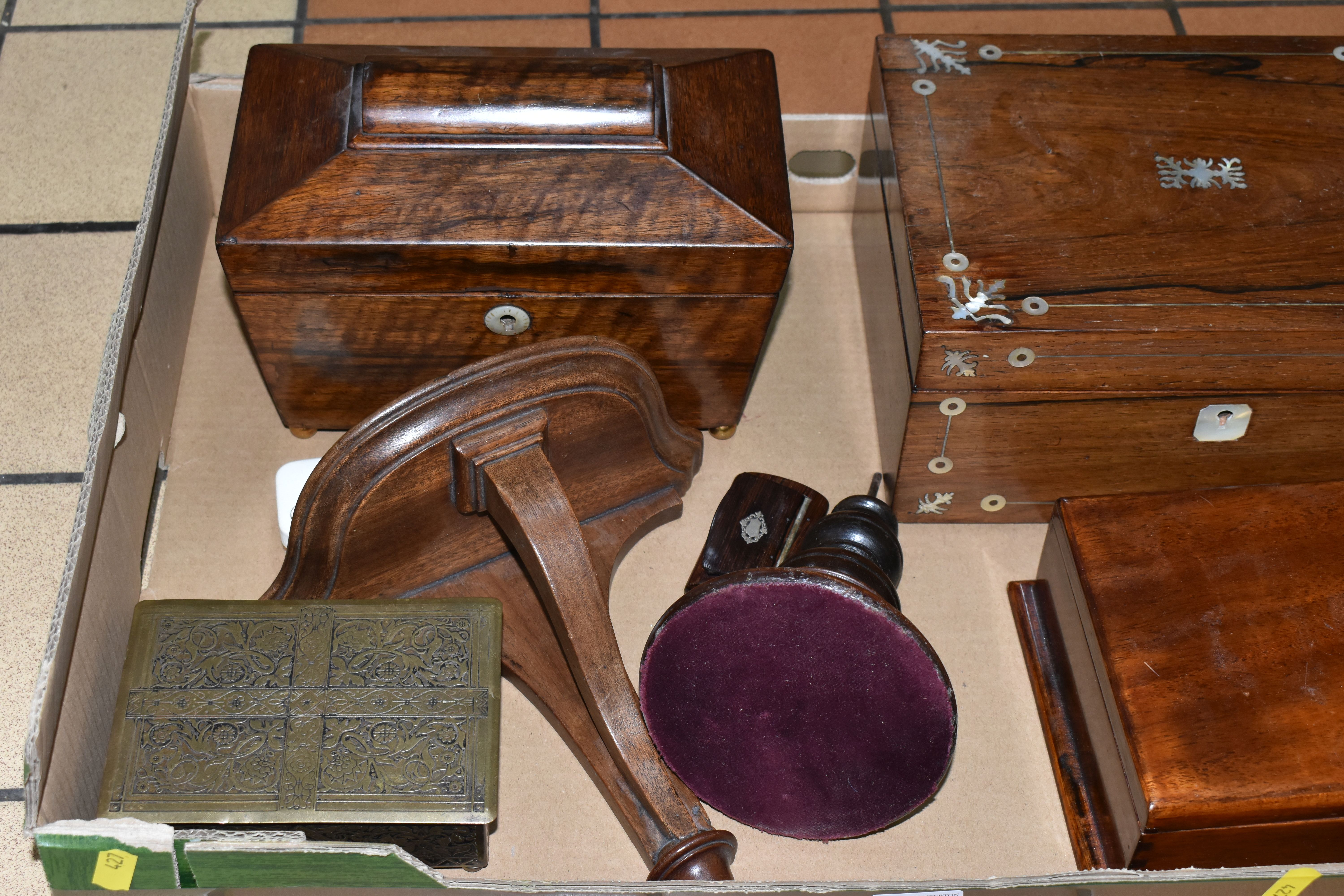 ONE BOX OF WOODEN BOXES, A REGENCY PERIOD TEA CADDY IN SARCOPHOGUS STYLE, AND SEWING BOXES, ETC, - Image 2 of 14