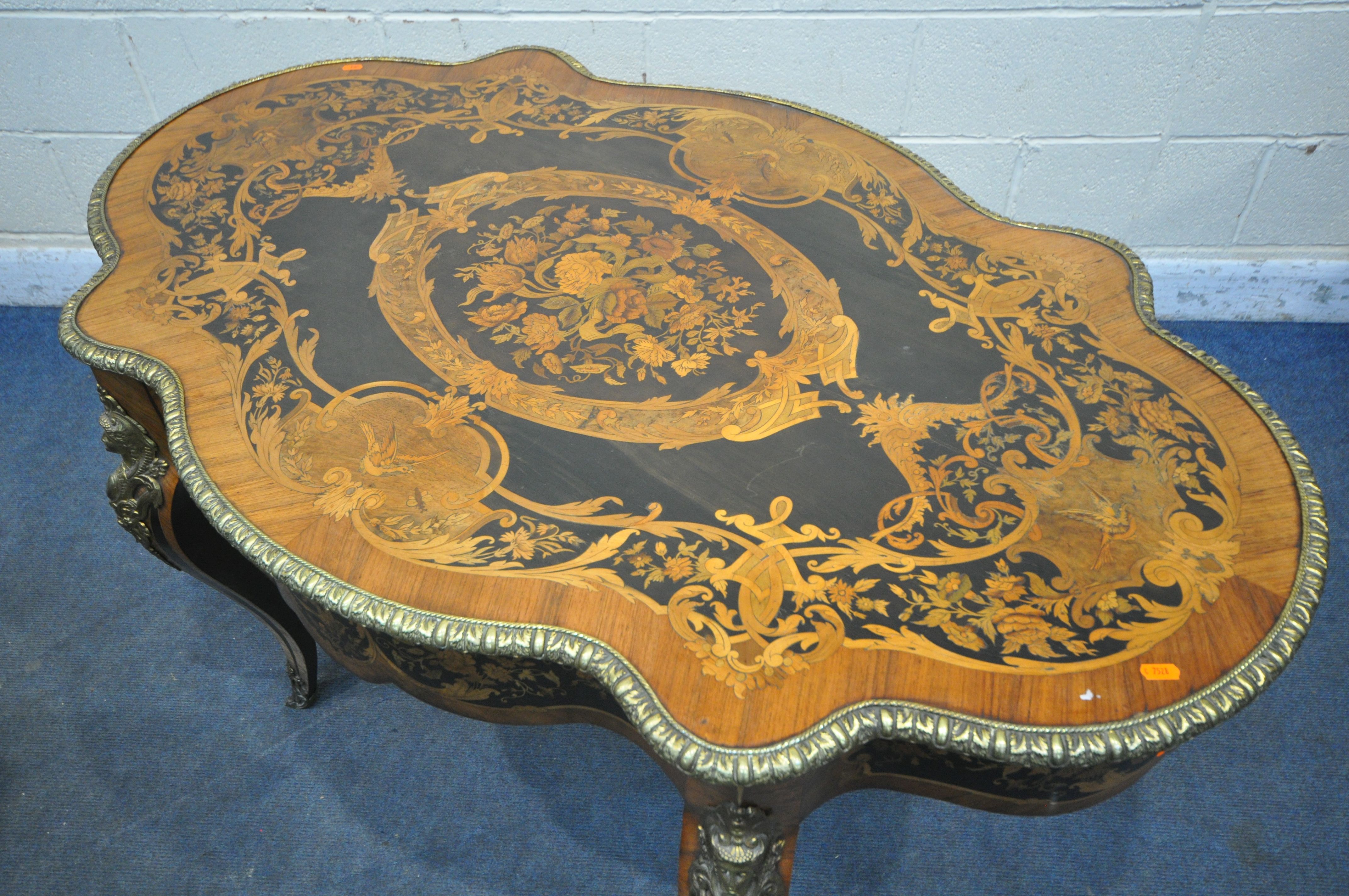 A LOUIS XVI STYLE KINGWOOD, EBONY AND MARQUETRY INLAID CENTRE TABLE, late 19th century, the and - Image 2 of 9