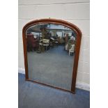 A VICTORIAN MAHOGANY OVERMANTEL MIRROR, with a bevelled plate, 110cm x 132cm (condition report: