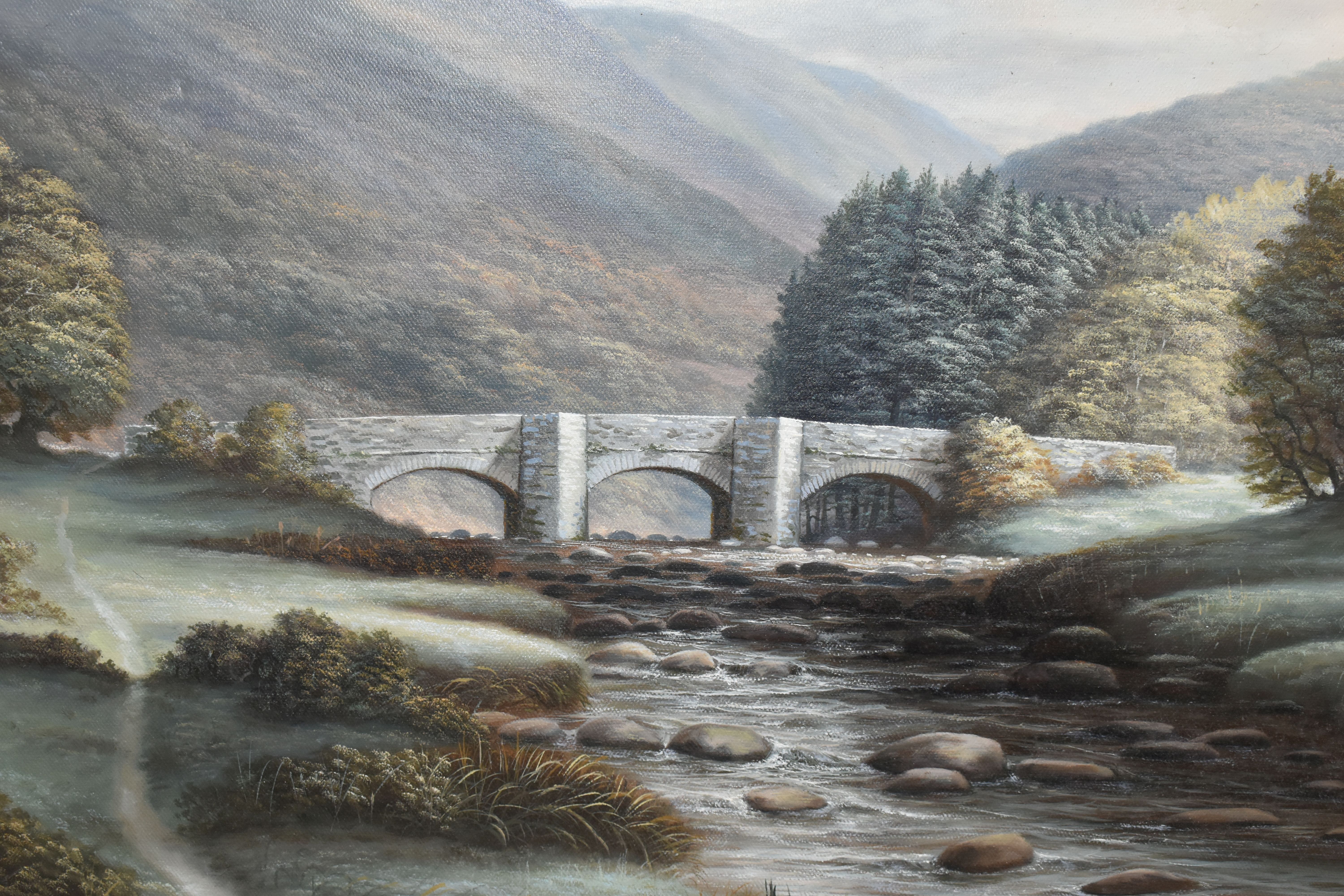 BOB TUCKER (1951) 'FINGLE BRIDGE, DARTMOOR', a Cornish river landscape with bridge, signed bottom - Bild 2 aus 11