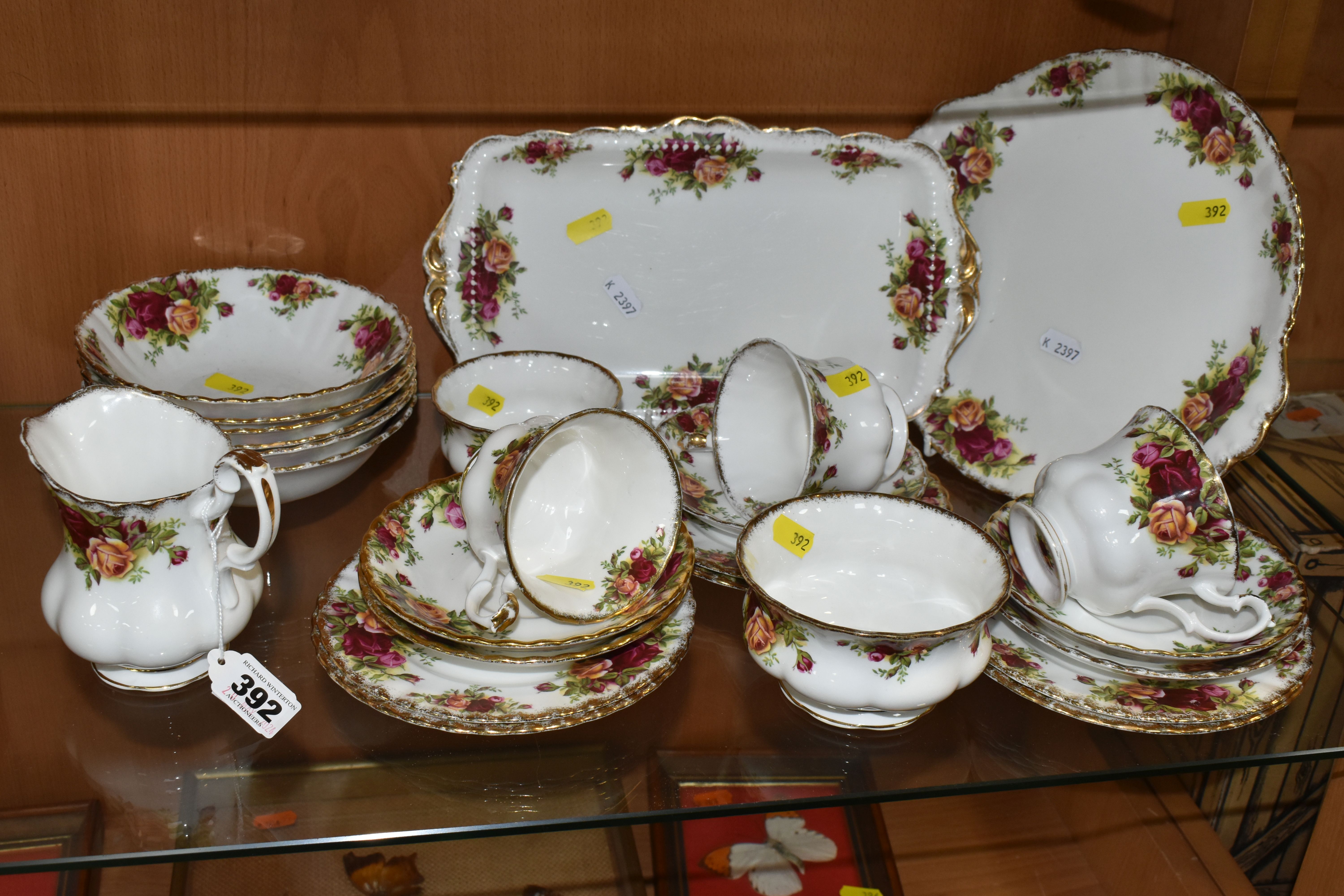 A GROUP OF ROYAL ALBERT 'OLD COUNTRY ROSES' PATTERN TEAWARE, comprising a cake plate, sandwich