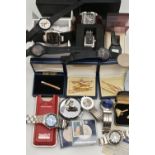 A BOX OF ASSORTED ITEMS, to include a selection of watches, names to include Swatch Irony, Swatch,