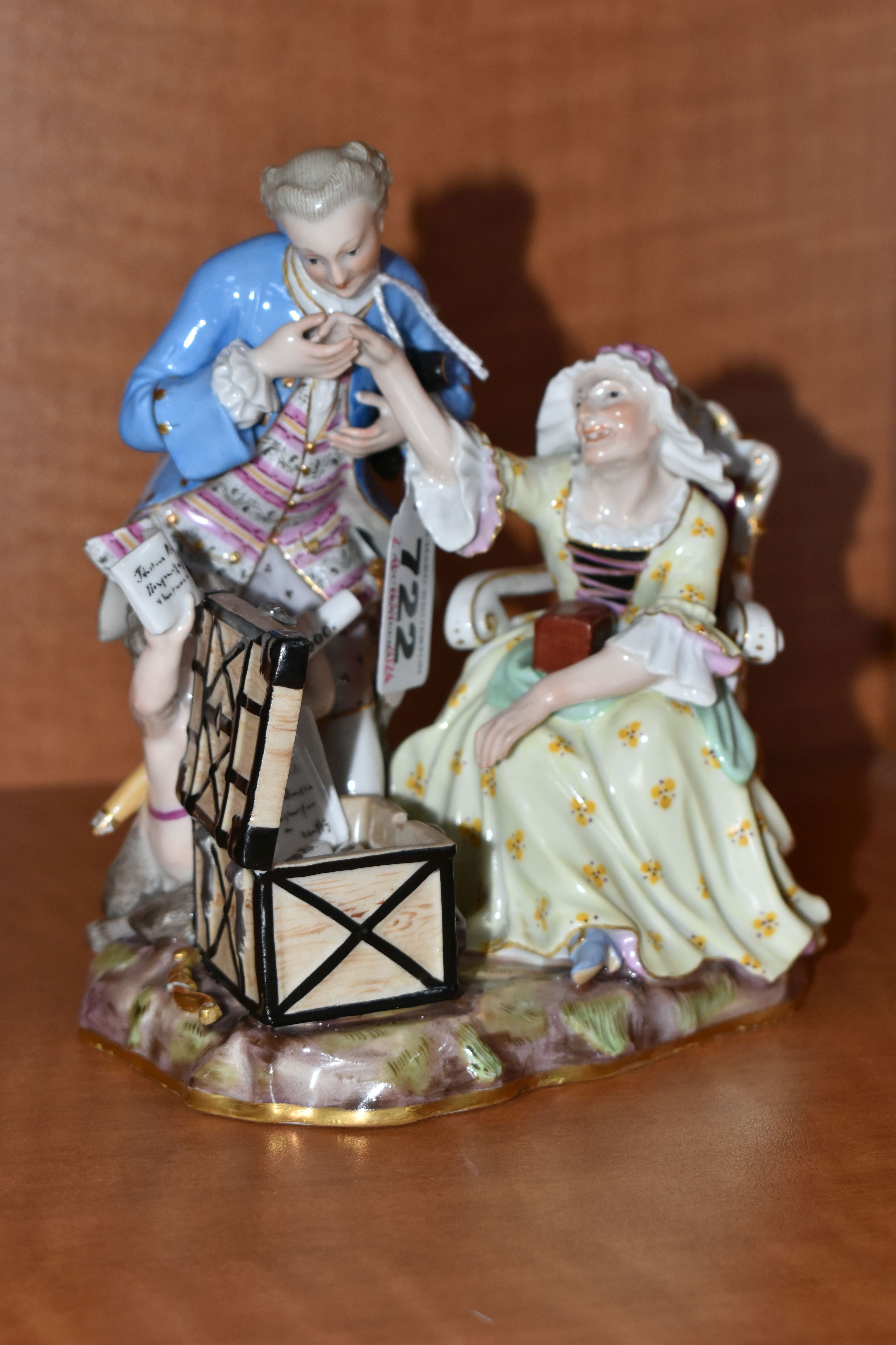 A LATE 19TH CENTURY MEISSEN SATIRICAL PORCELAIN FIGURE GROUP OF AN OLD LADY AND HER YOUNG LOVER - Image 3 of 8