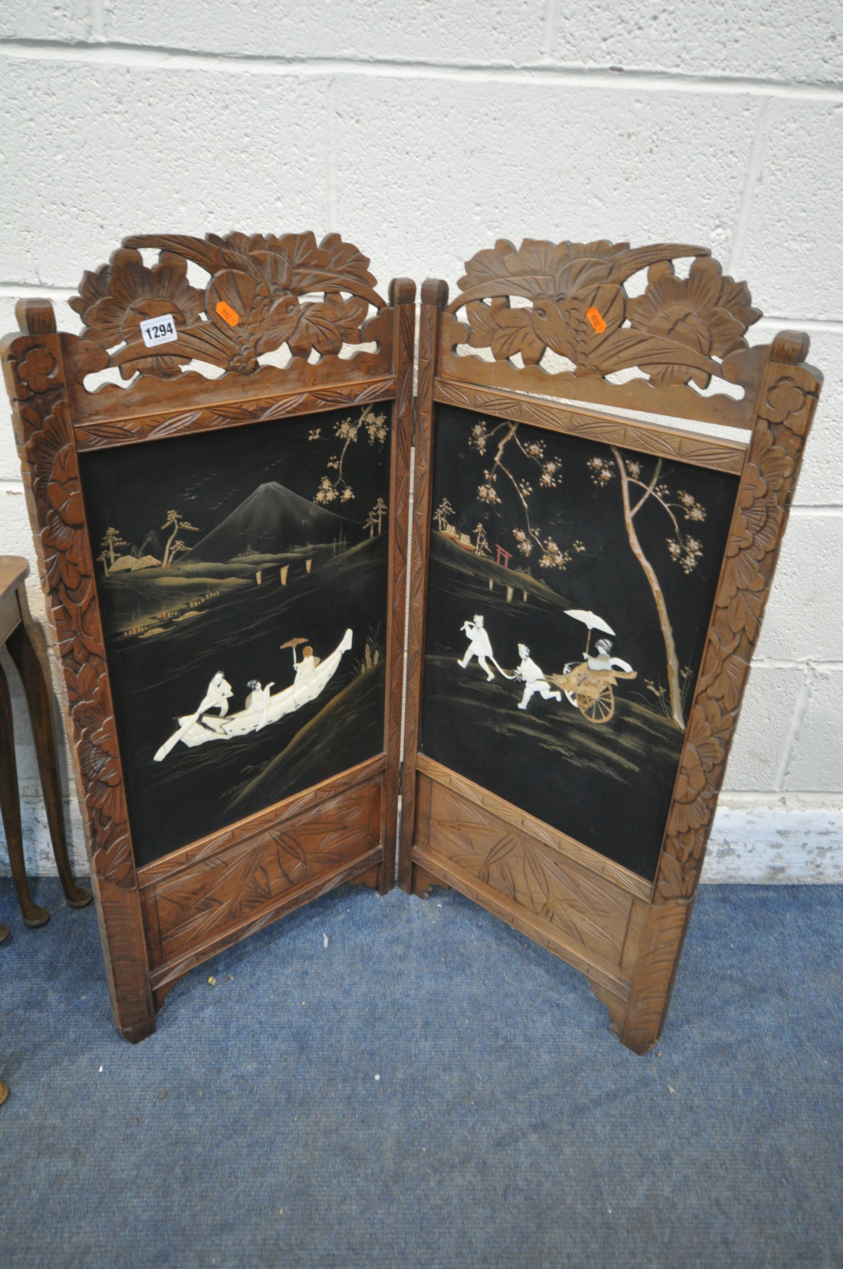 A CHINOISERIE WALNUT NEST OF THREE TABLES, largest table width 49cm x depth 36cm x height 55cm, - Image 2 of 4