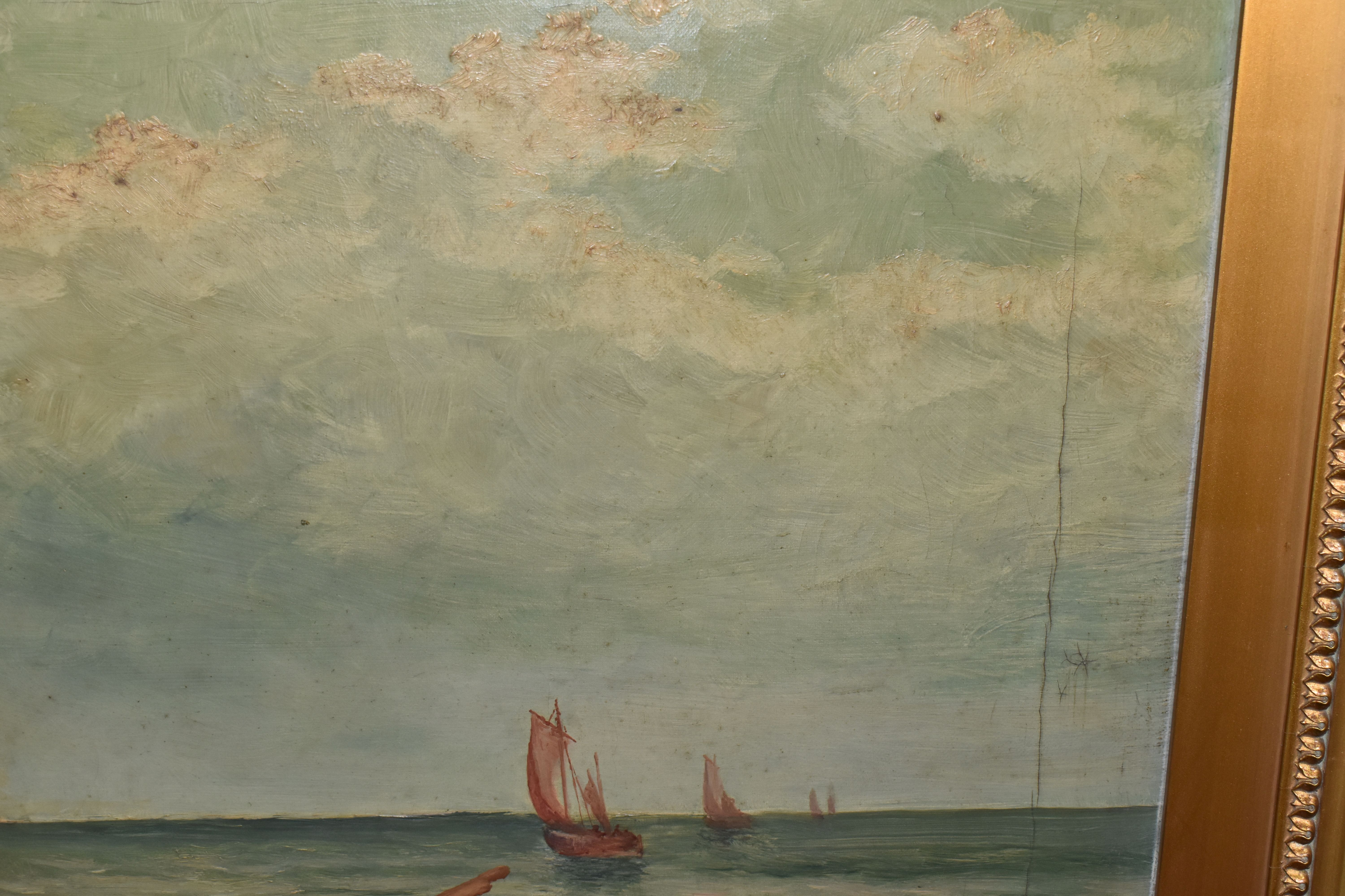 TWO UNSIGNED EARLY 20TH CENTURY COASTAL LANDSCAPES, the first depicts three figures on a beach - Image 11 of 11